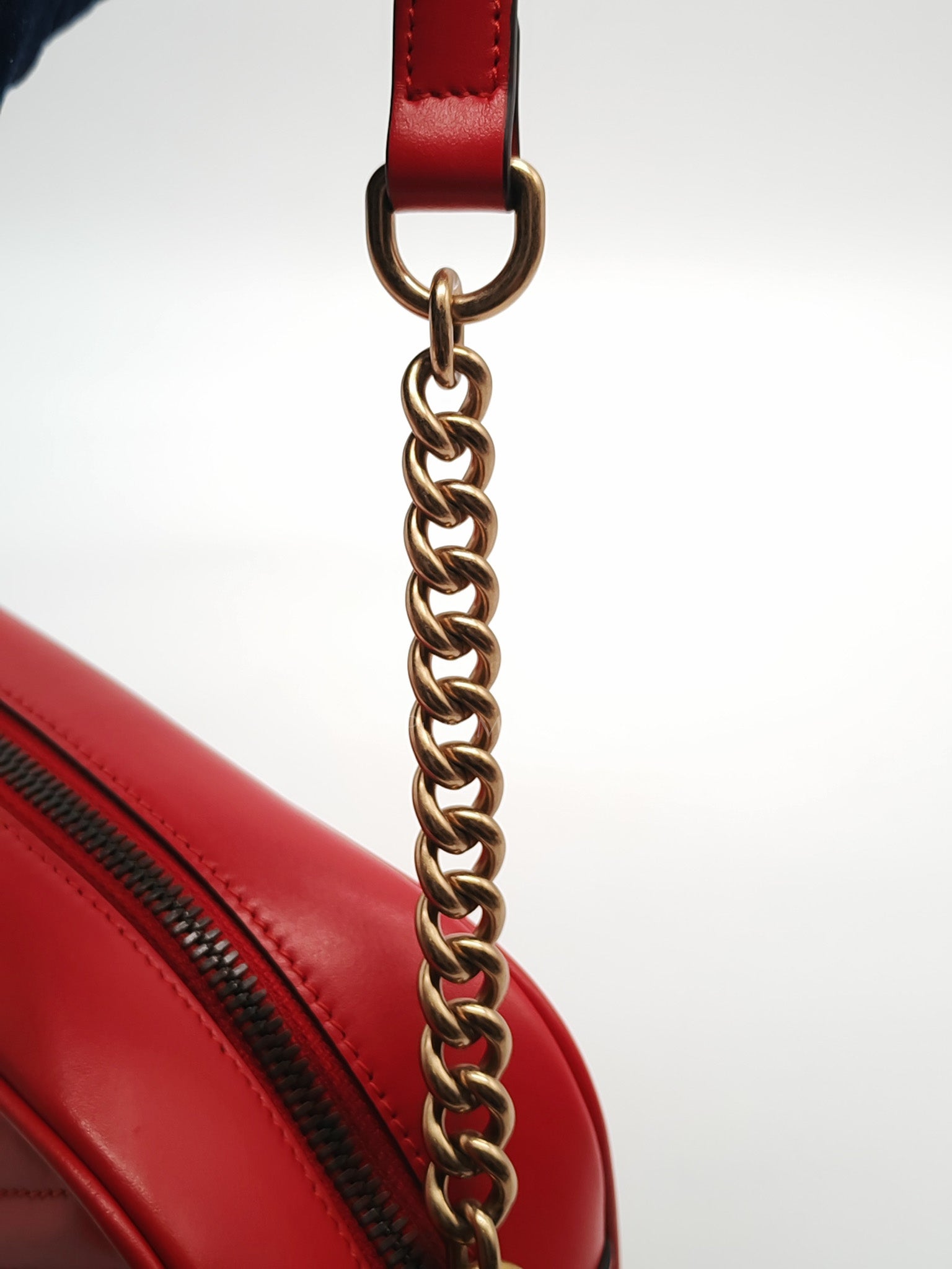 GG Marmont Camera Bag in Red Calfskin Matellase Leather & Aged Gold Hardware | Purse Maison Luxury Bags Shop