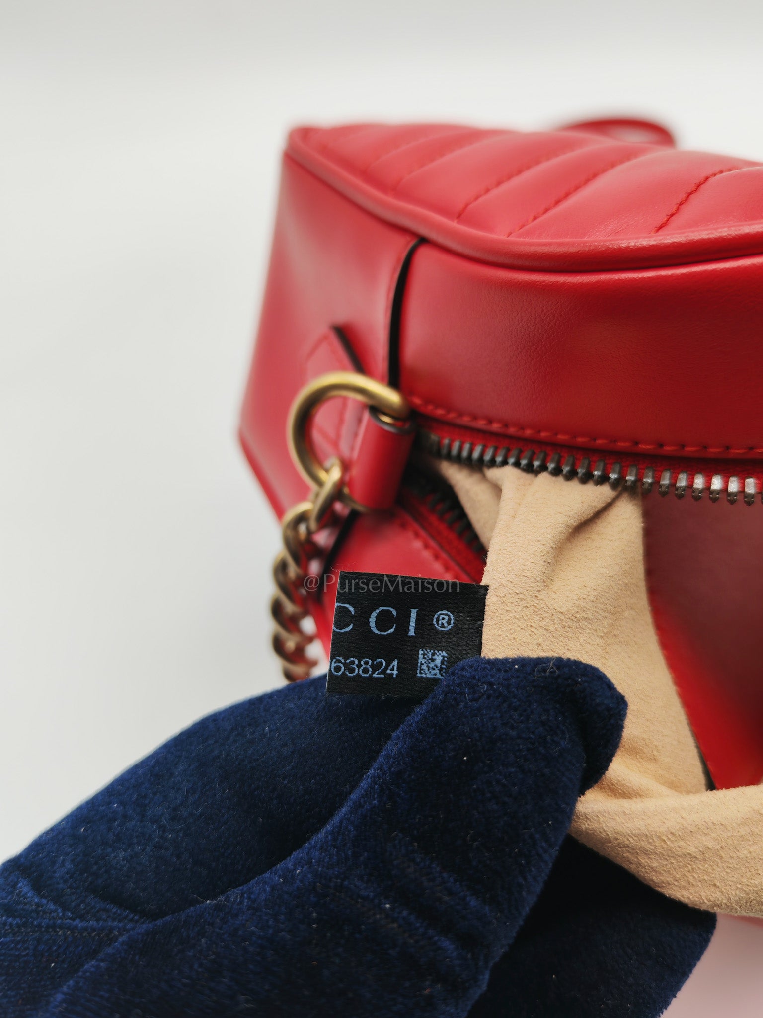 GG Marmont Camera Bag in Red Calfskin Matellase Leather & Aged Gold Hardware | Purse Maison Luxury Bags Shop