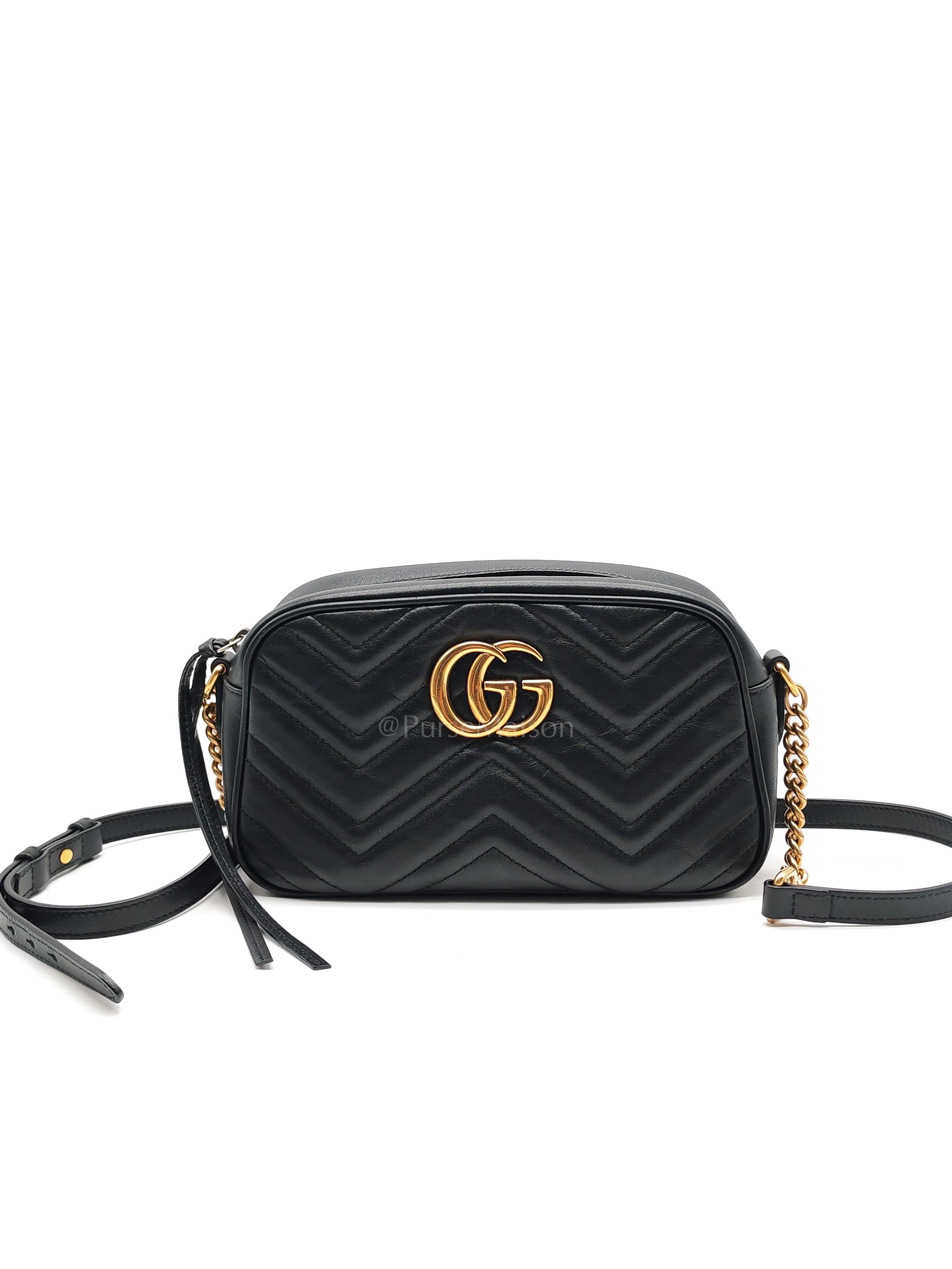 GG Marmont Camera Bag Small in Black Matelassé Leather | Purse Maison Luxury Bags Shop