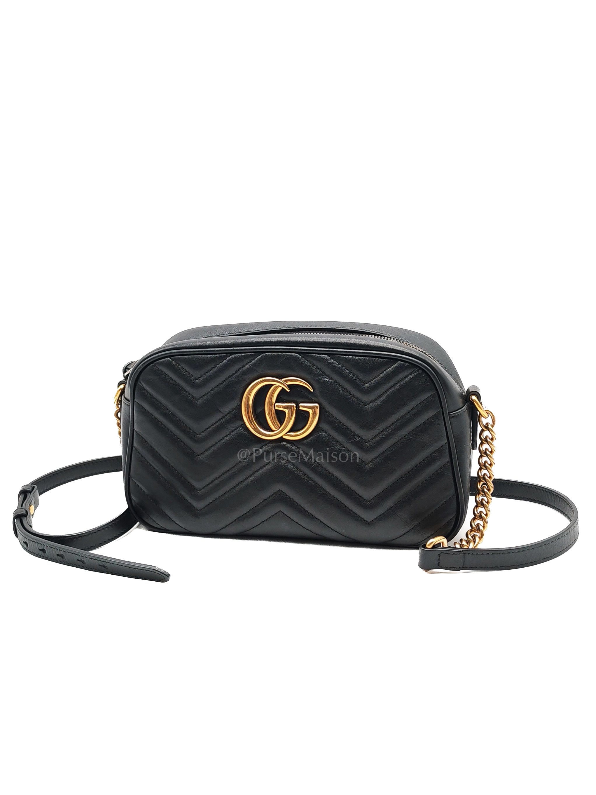 GG Marmont Camera Bag Small in Black Matelassé Leather | Purse Maison Luxury Bags Shop