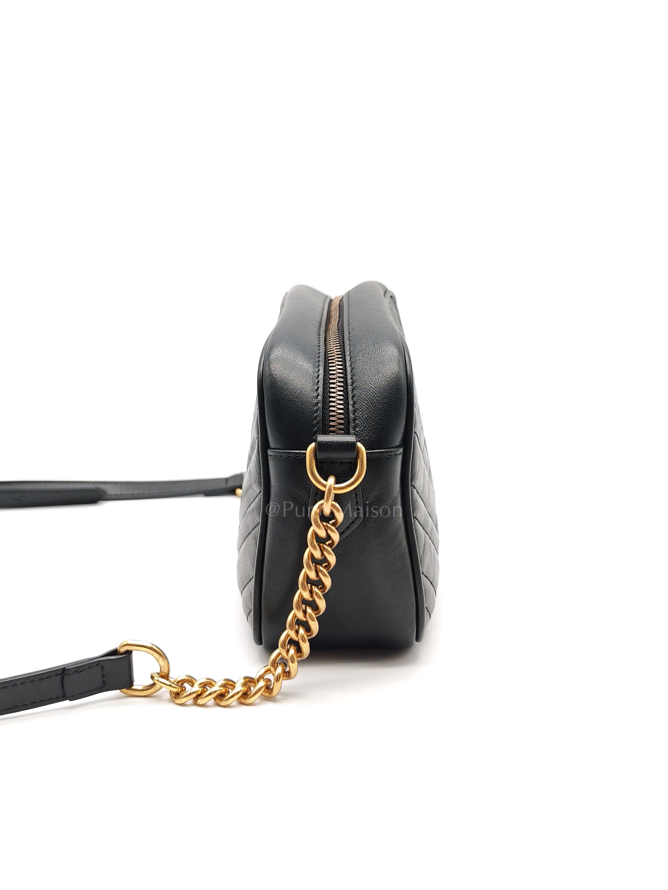 GG Marmont Camera Bag Small in Black Matelassé Leather | Purse Maison Luxury Bags Shop