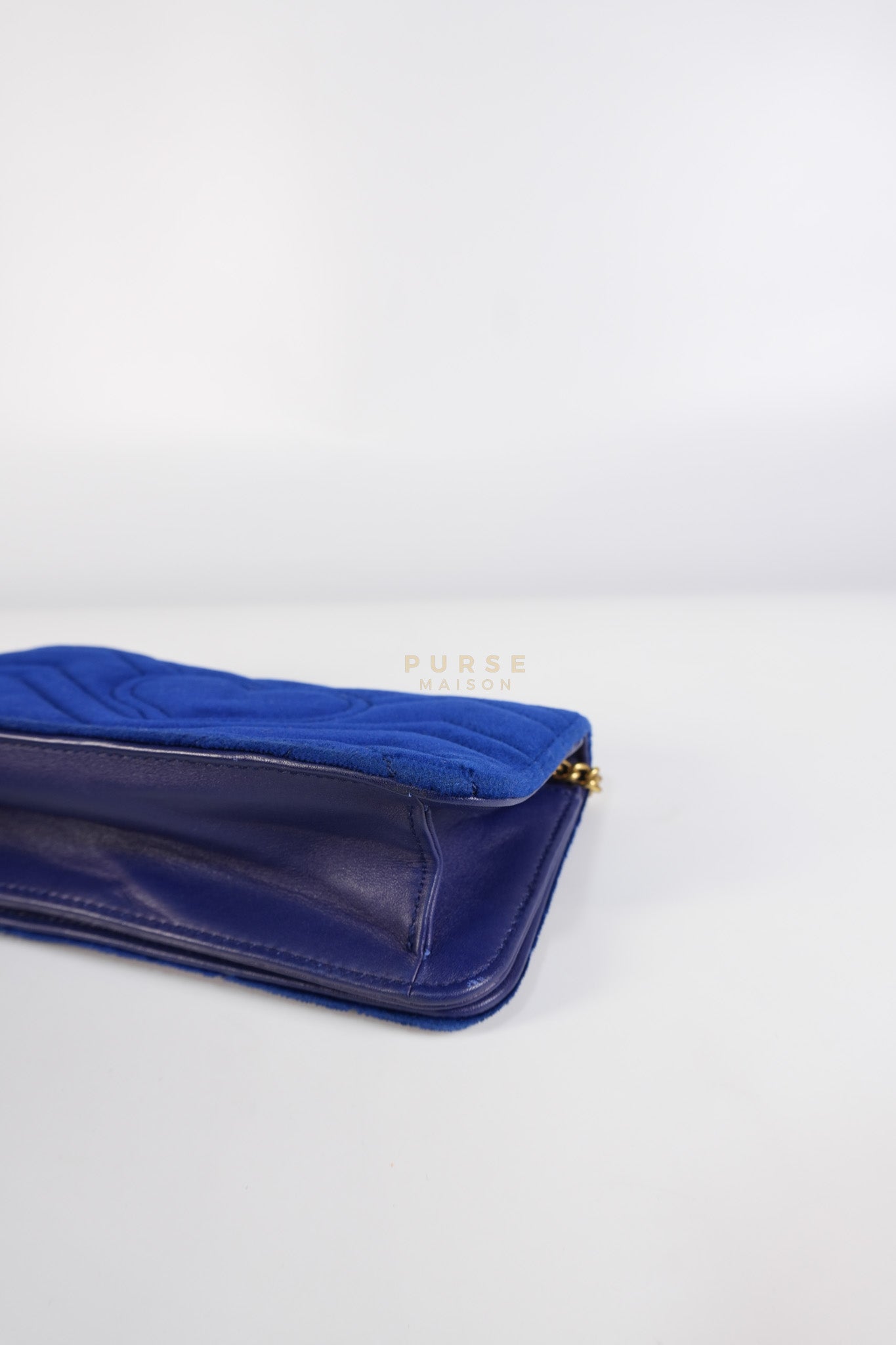 GG Marmont Chain Bag Super Mini in Royal Blue Velvet | Purse Maison Luxury Bags Shop