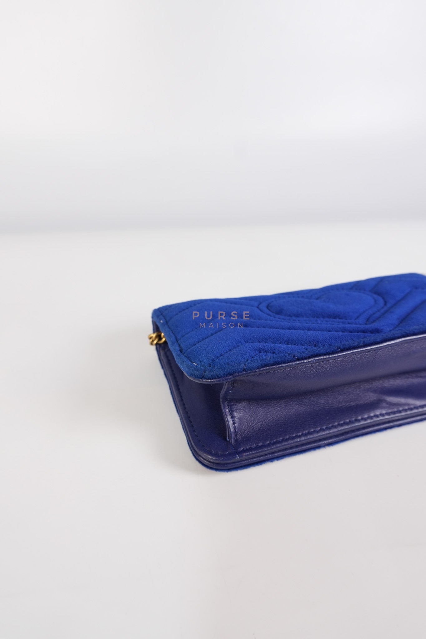 GG Marmont Chain Bag Super Mini in Royal Blue Velvet | Purse Maison Luxury Bags Shop