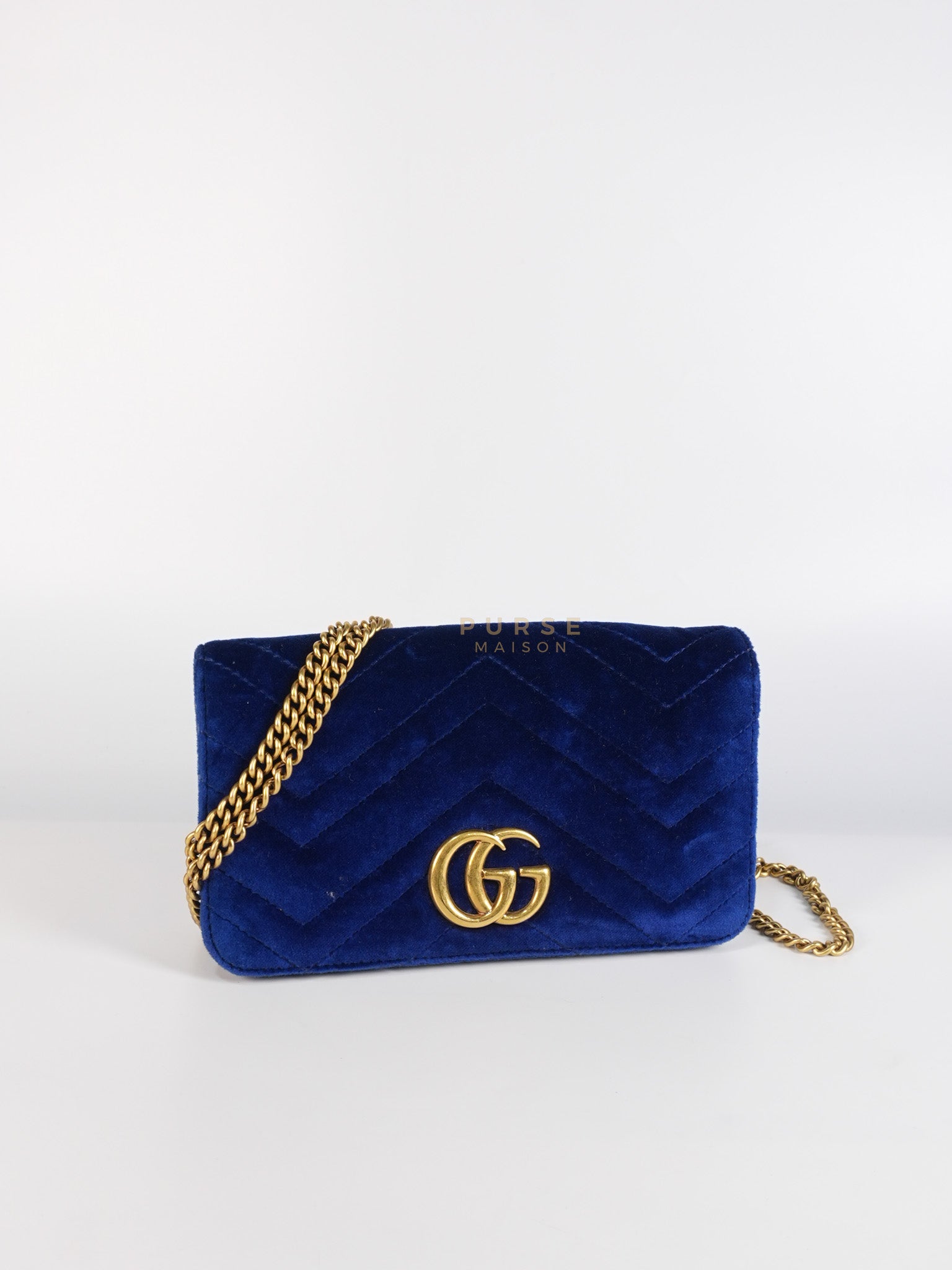 GG Marmont Chain Bag Super Mini in Royal Blue Velvet | Purse Maison Luxury Bags Shop