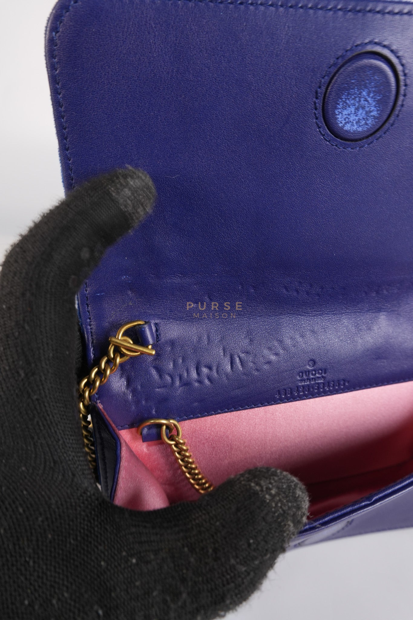 GG Marmont Chain Bag Super Mini in Royal Blue Velvet | Purse Maison Luxury Bags Shop