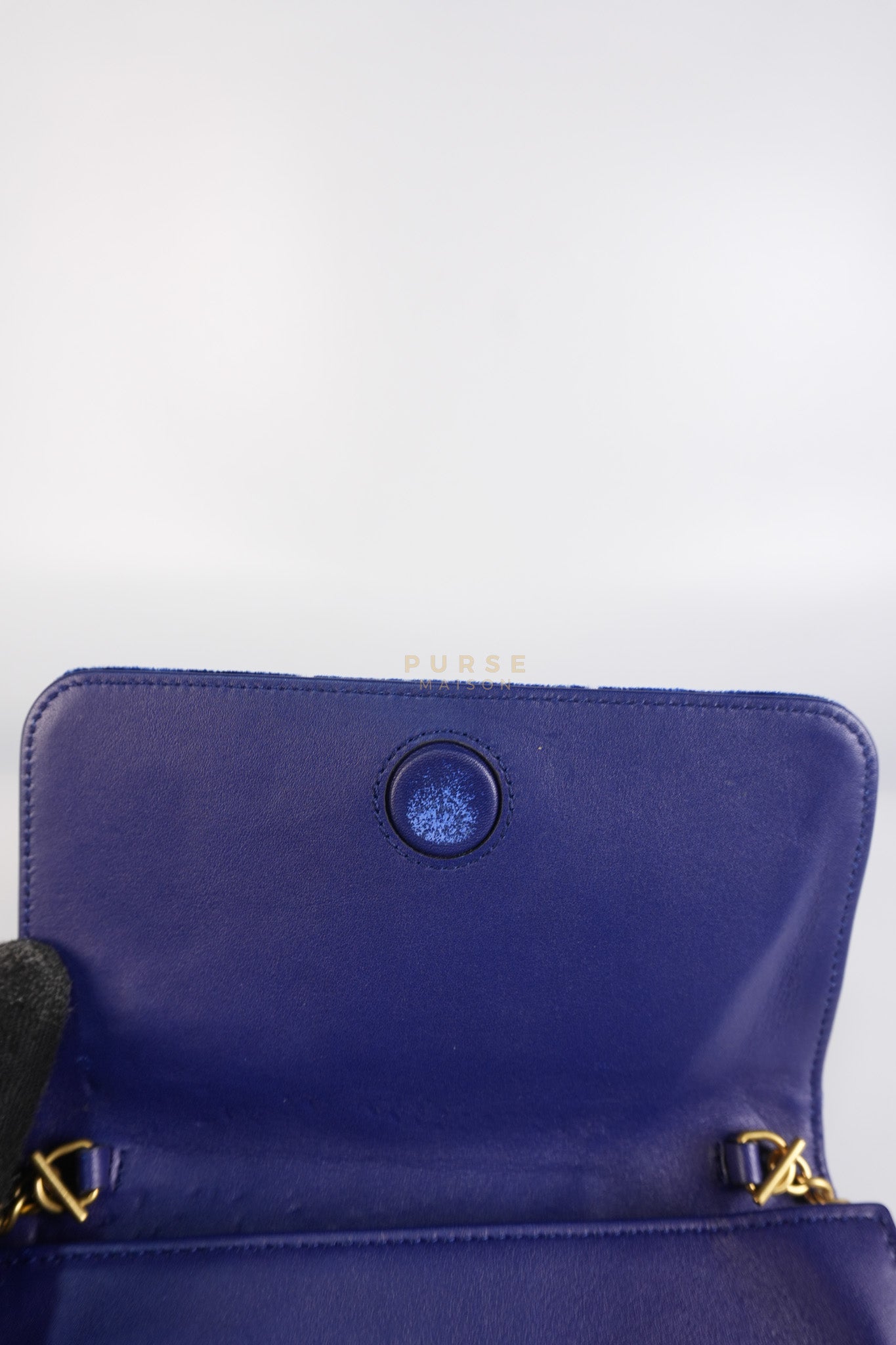 GG Marmont Chain Bag Super Mini in Royal Blue Velvet | Purse Maison Luxury Bags Shop