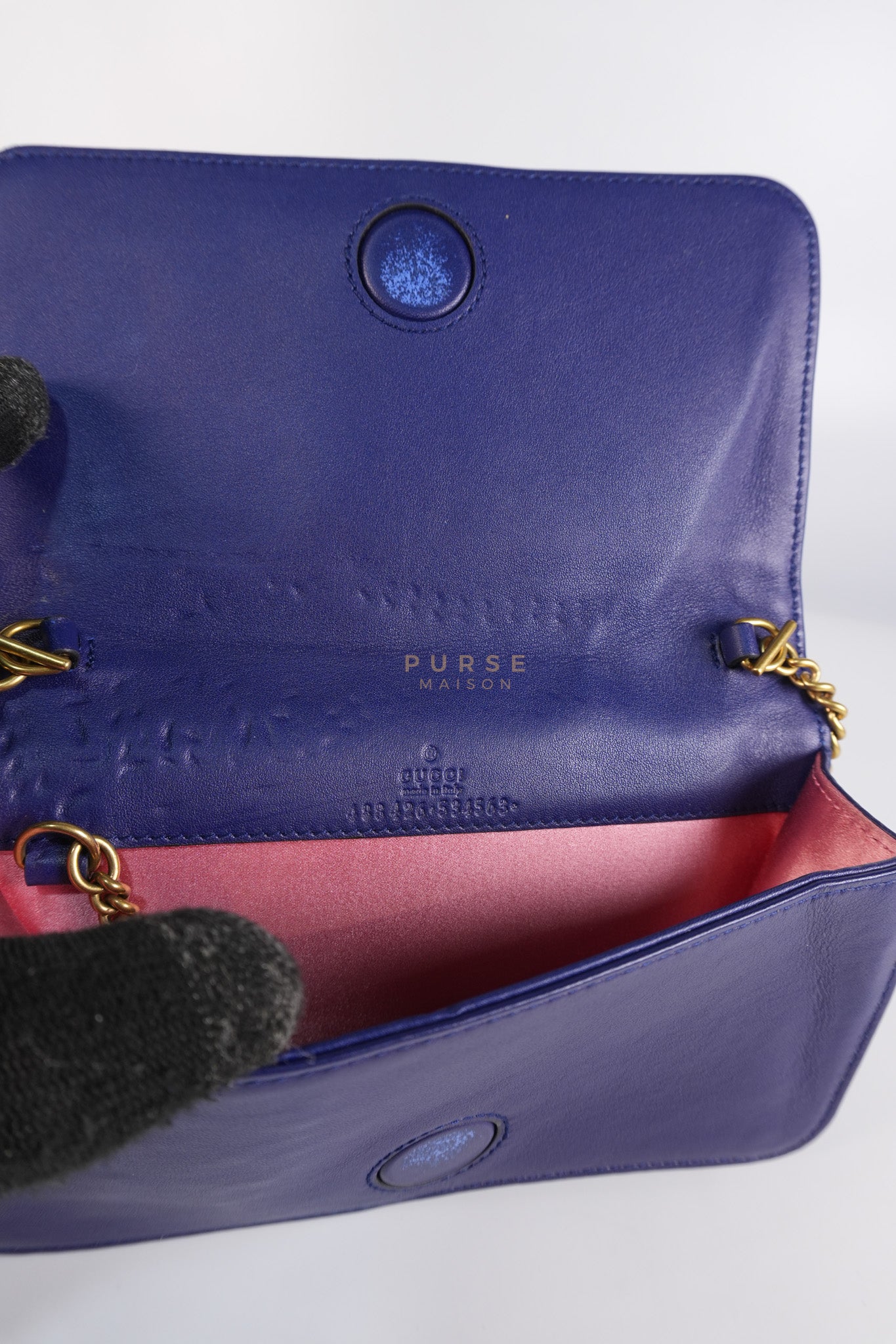 GG Marmont Chain Bag Super Mini in Royal Blue Velvet | Purse Maison Luxury Bags Shop