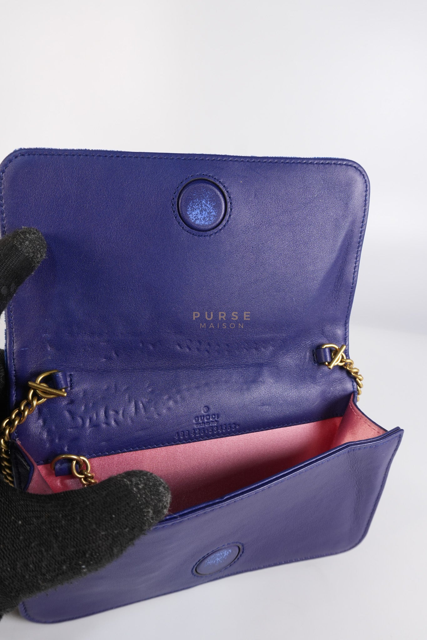 GG Marmont Chain Bag Super Mini in Royal Blue Velvet | Purse Maison Luxury Bags Shop