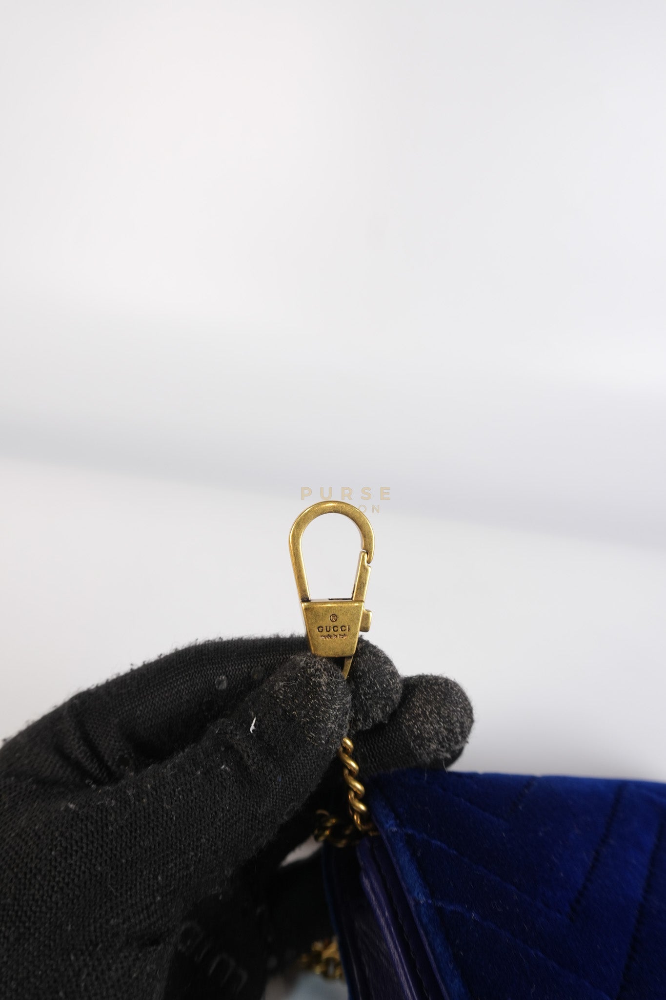 GG Marmont Chain Bag Super Mini in Royal Blue Velvet | Purse Maison Luxury Bags Shop