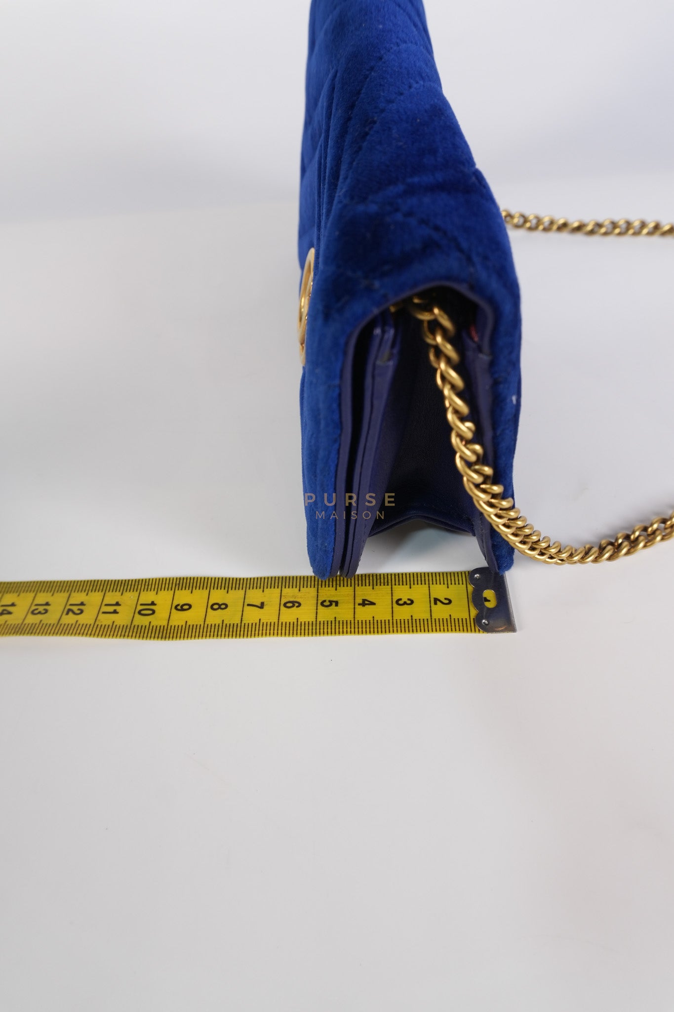 GG Marmont Chain Bag Super Mini in Royal Blue Velvet | Purse Maison Luxury Bags Shop