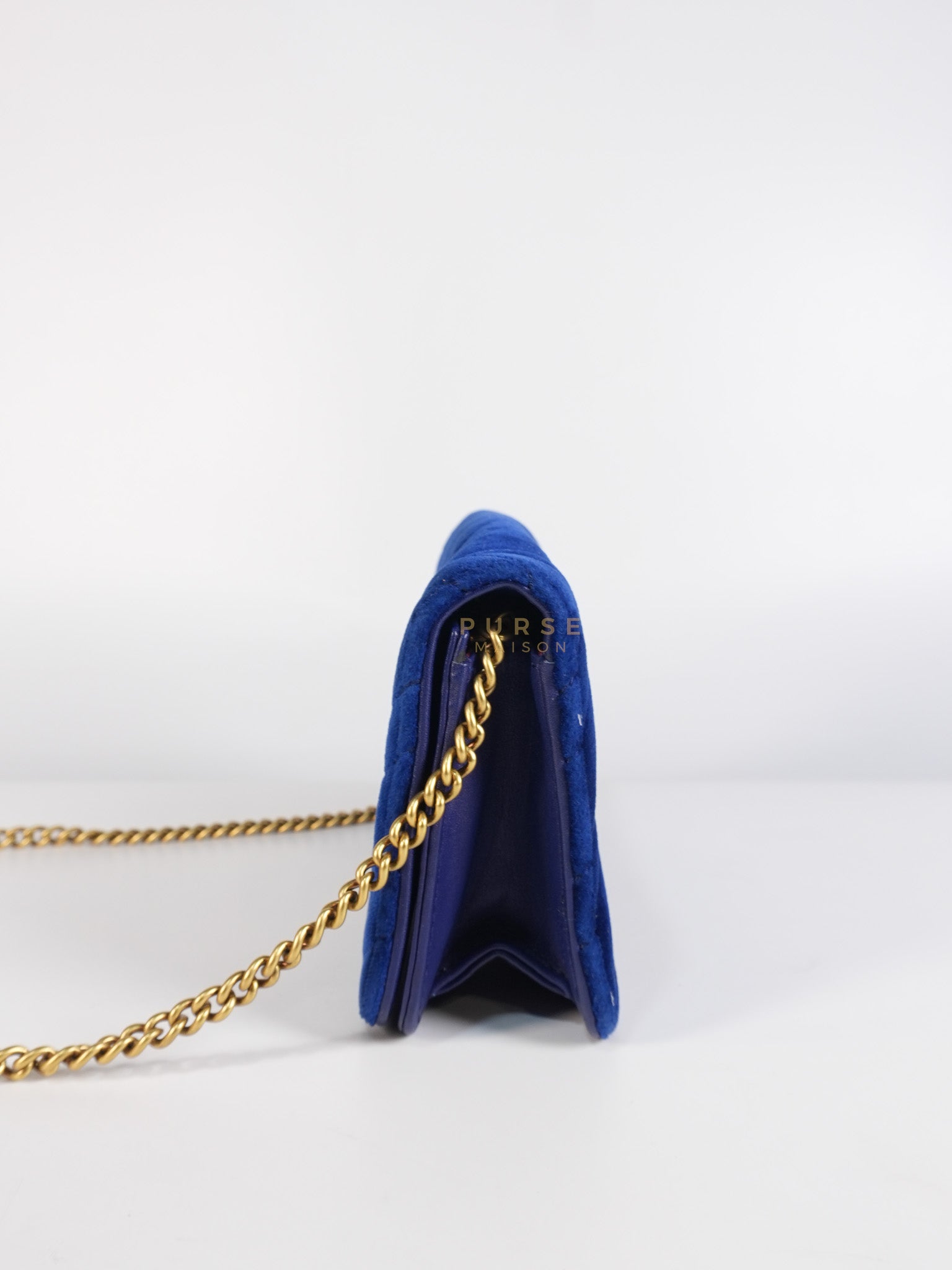 GG Marmont Chain Bag Super Mini in Royal Blue Velvet | Purse Maison Luxury Bags Shop