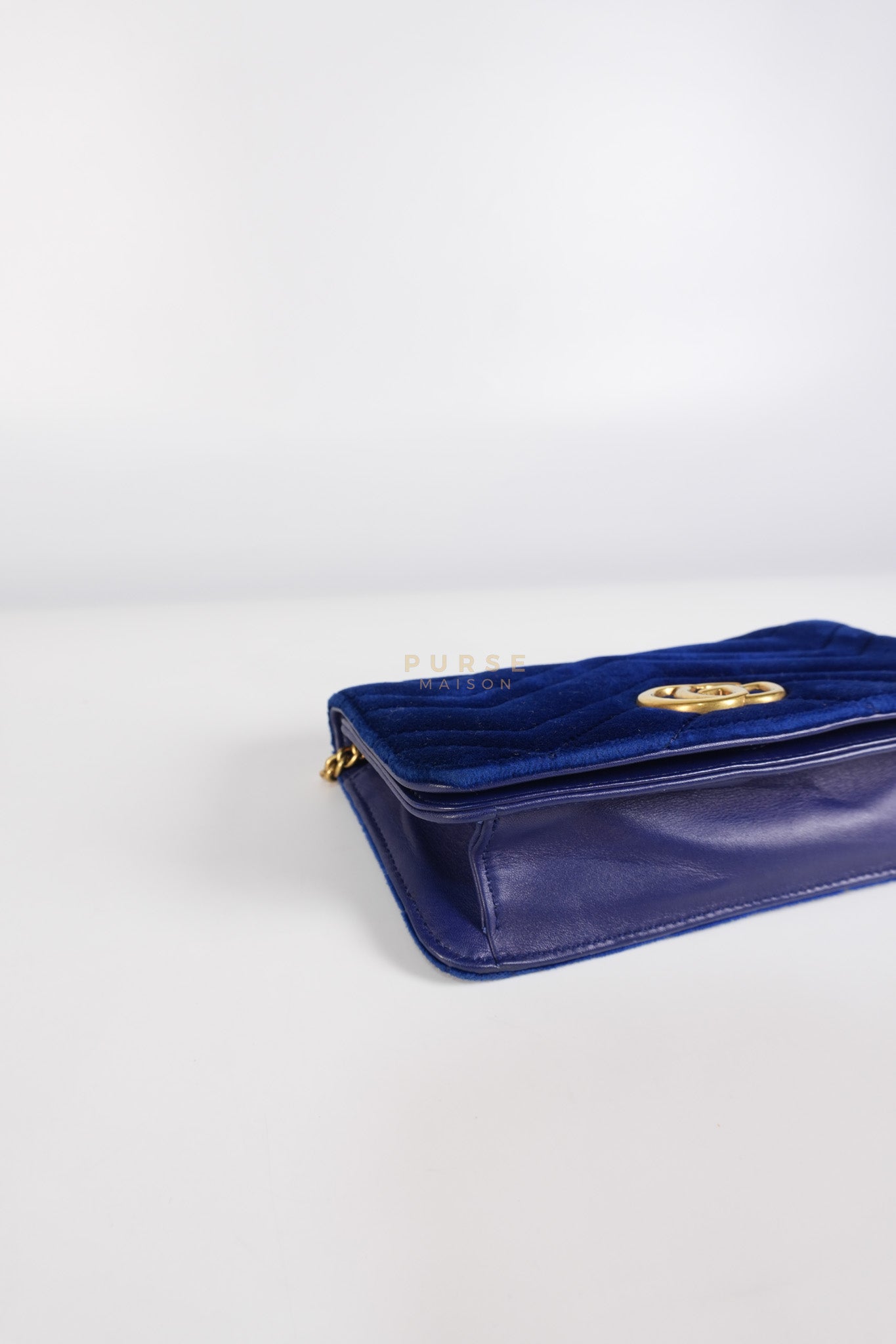GG Marmont Chain Bag Super Mini in Royal Blue Velvet | Purse Maison Luxury Bags Shop