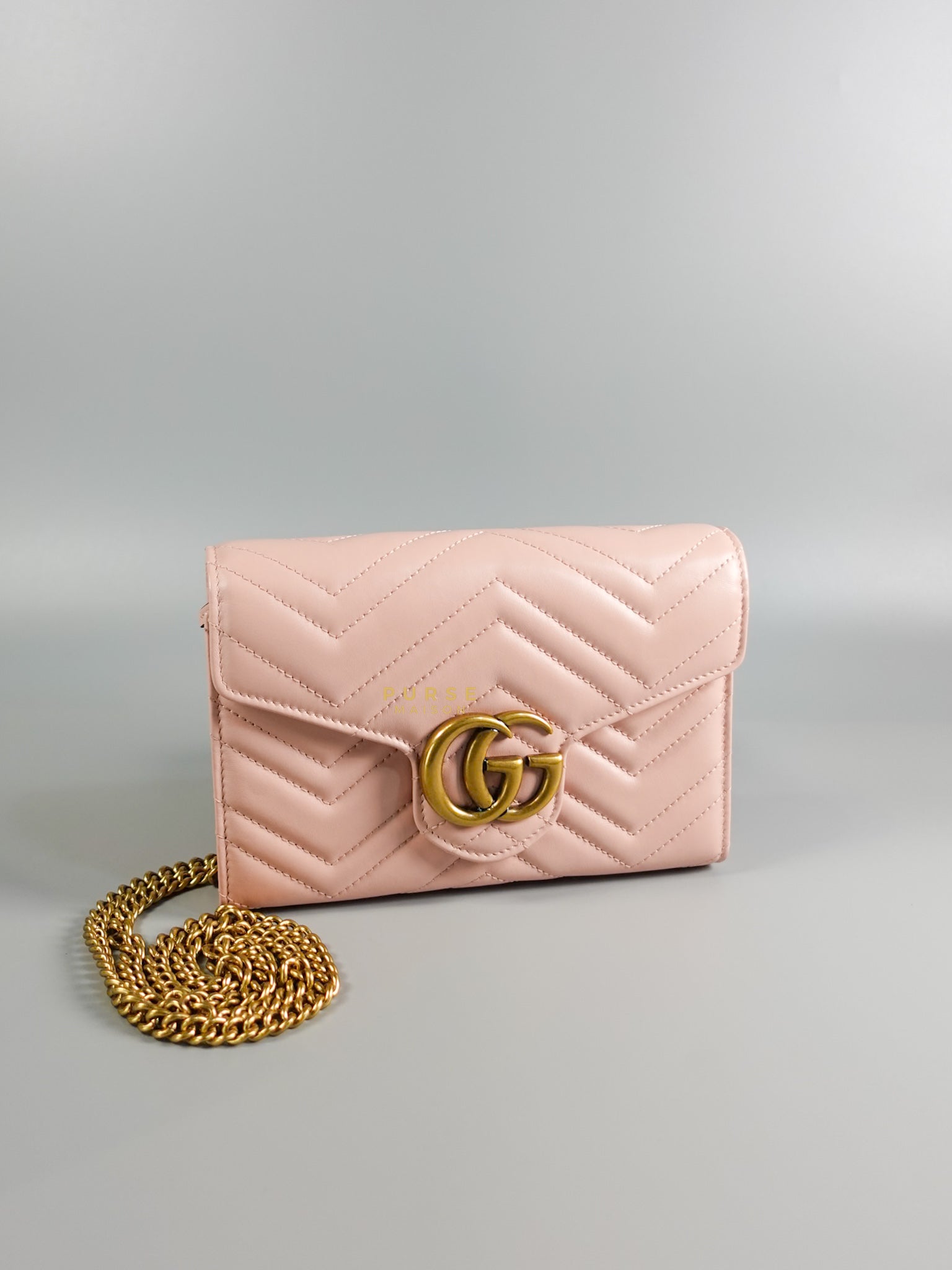 GG Marmont Chain Wallet in Light Pink Leather | Purse Maison Luxury Bags Shop