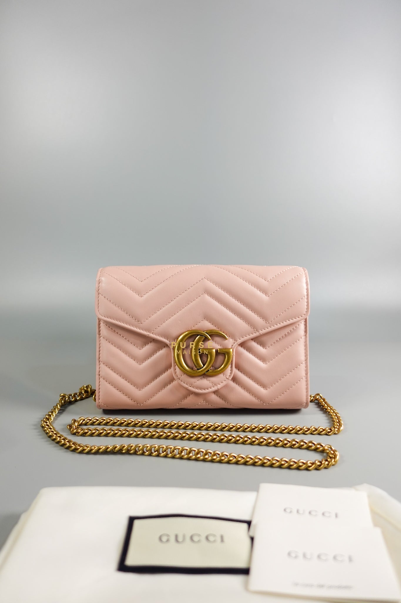 GG Marmont Chain Wallet in Light Pink Leather | Purse Maison Luxury Bags Shop