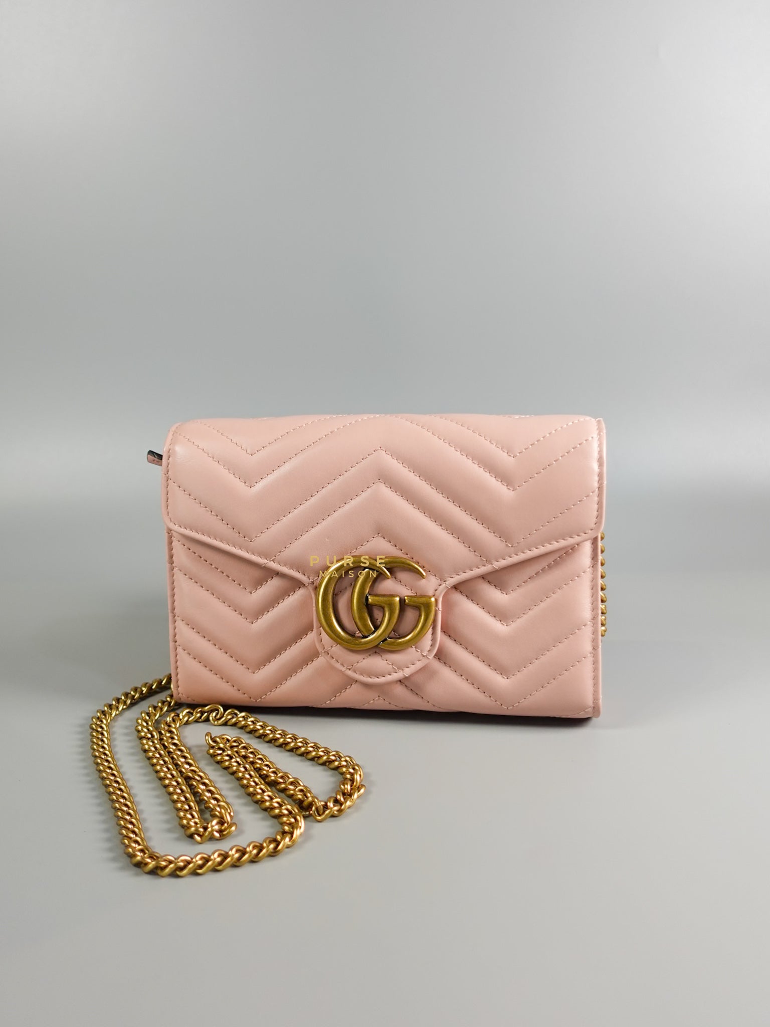 GG Marmont Chain Wallet in Light Pink Leather | Purse Maison Luxury Bags Shop