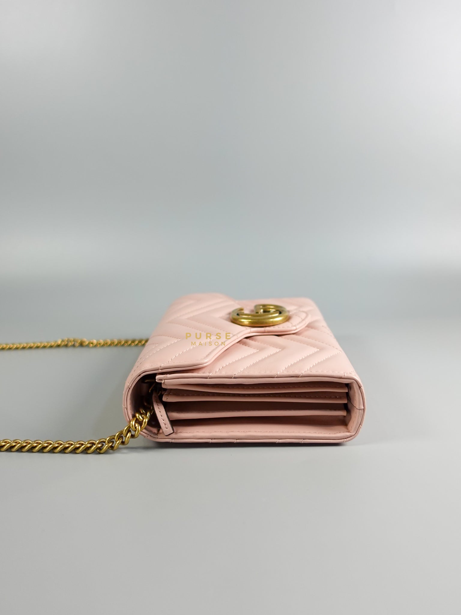 GG Marmont Chain Wallet in Light Pink Leather | Purse Maison Luxury Bags Shop