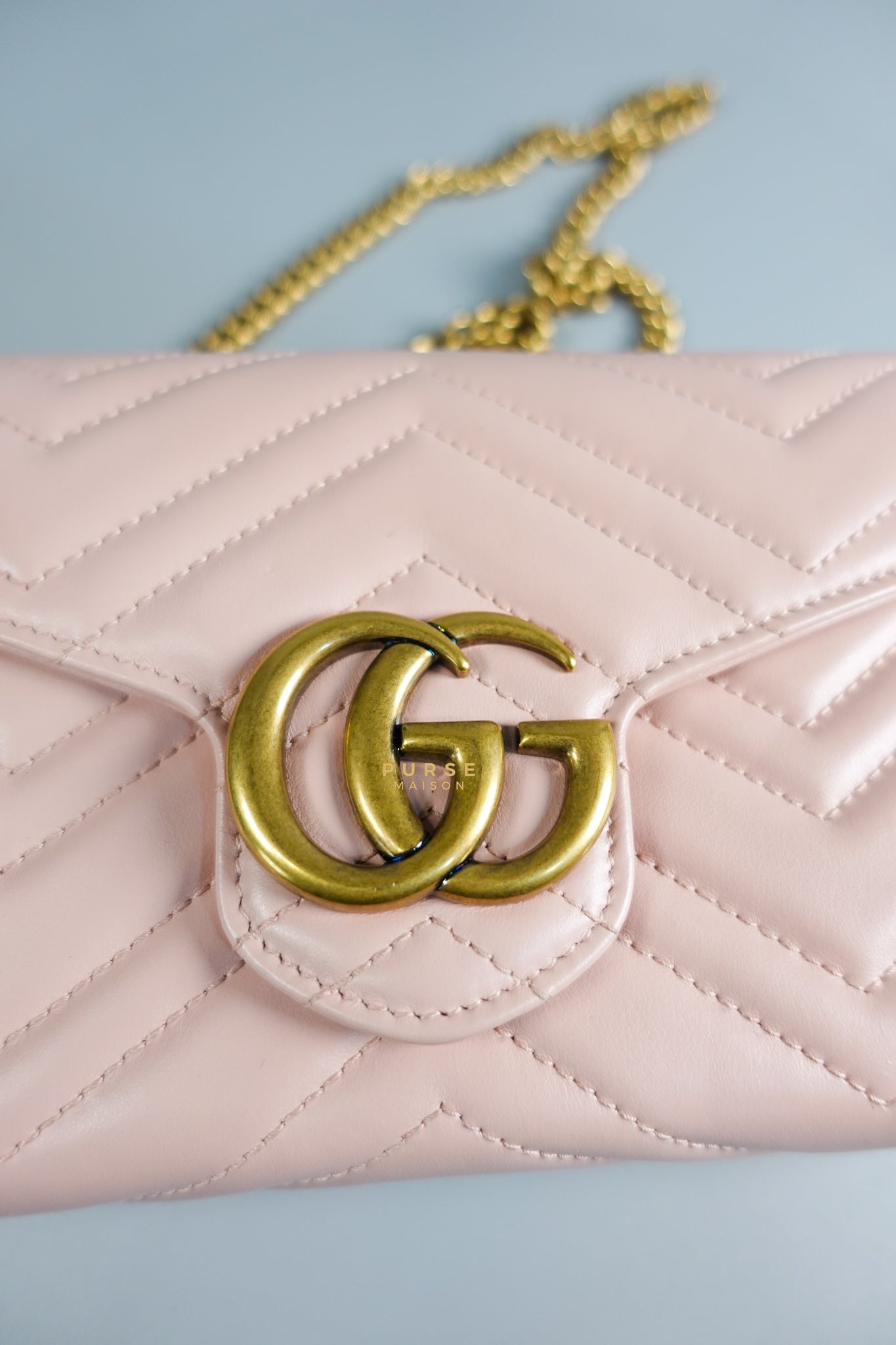 GG Marmont Chain Wallet in Light Pink Leather | Purse Maison Luxury Bags Shop