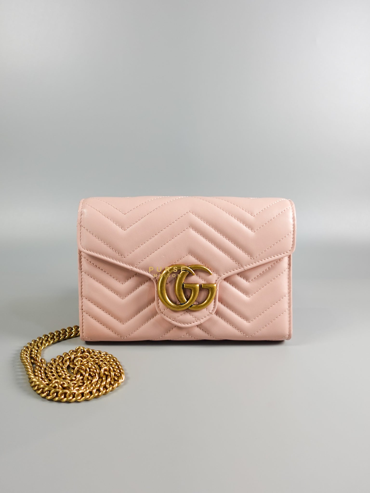 GG Marmont Chain Wallet in Light Pink Leather | Purse Maison Luxury Bags Shop