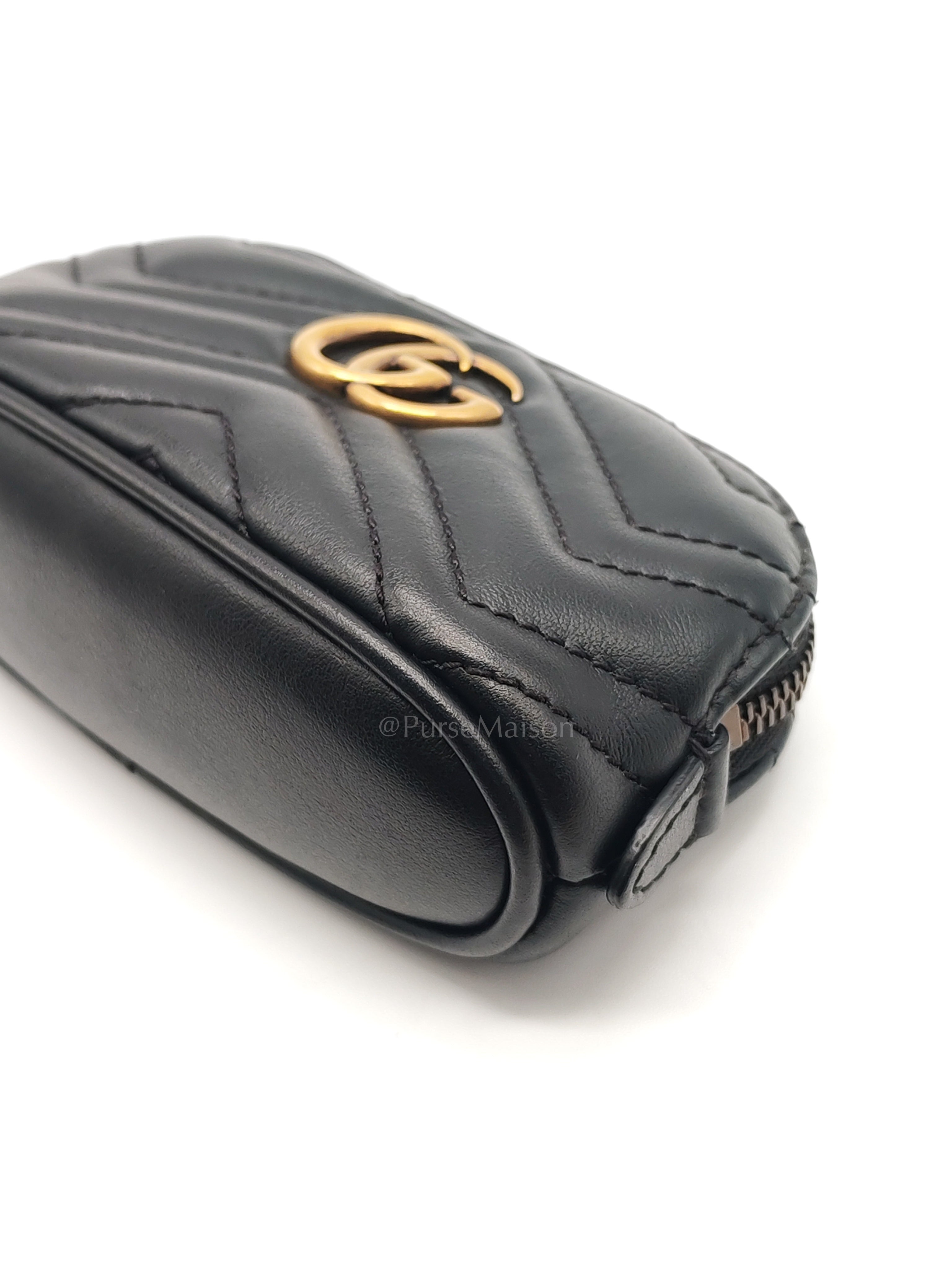 GG Marmont Cosmetic Case in Black Chevron Quilted Leather & Gold Hardware | Purse Maison Luxury Bags Shop