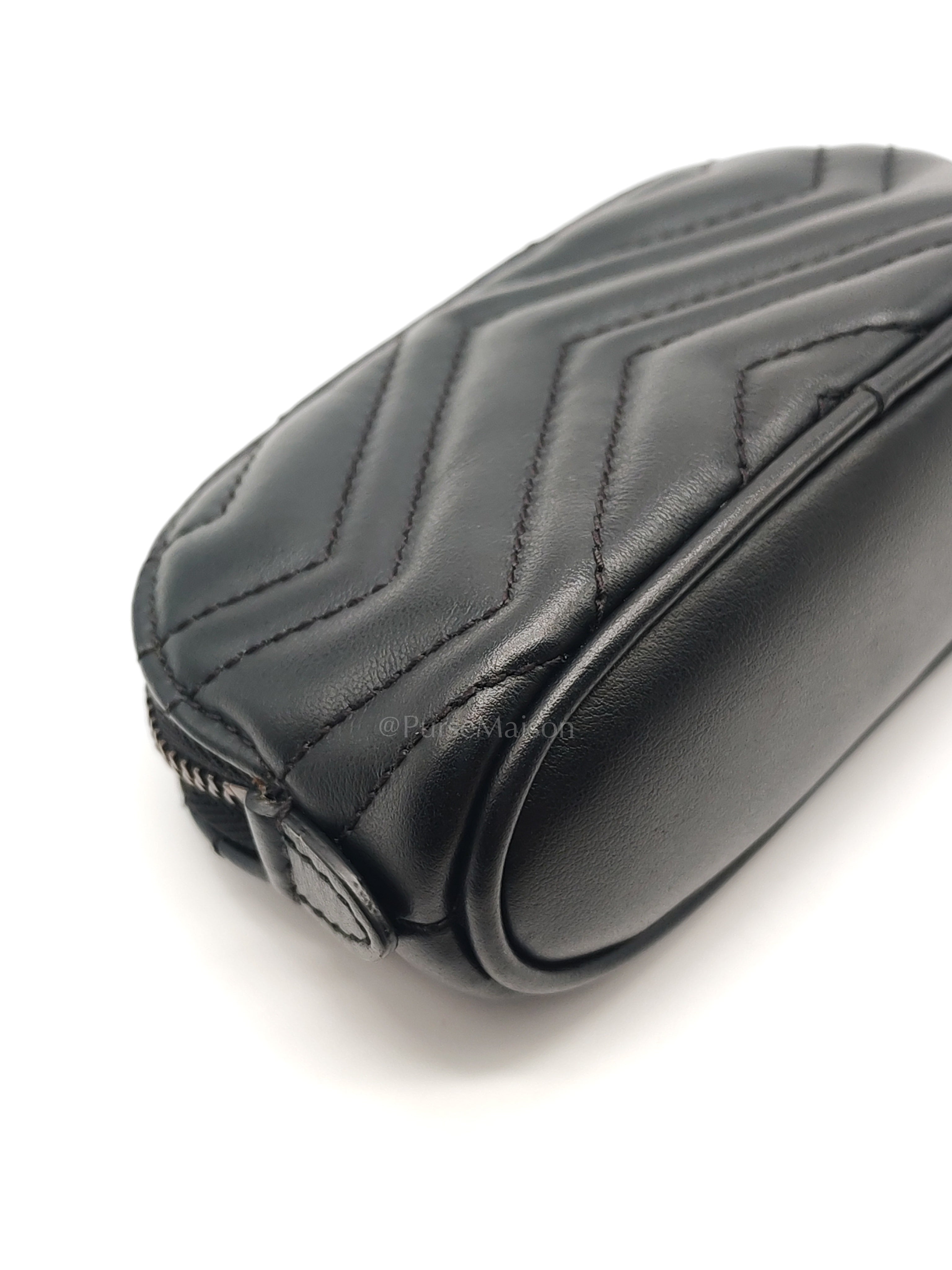 GG Marmont Cosmetic Case in Black Chevron Quilted Leather & Gold Hardware | Purse Maison Luxury Bags Shop
