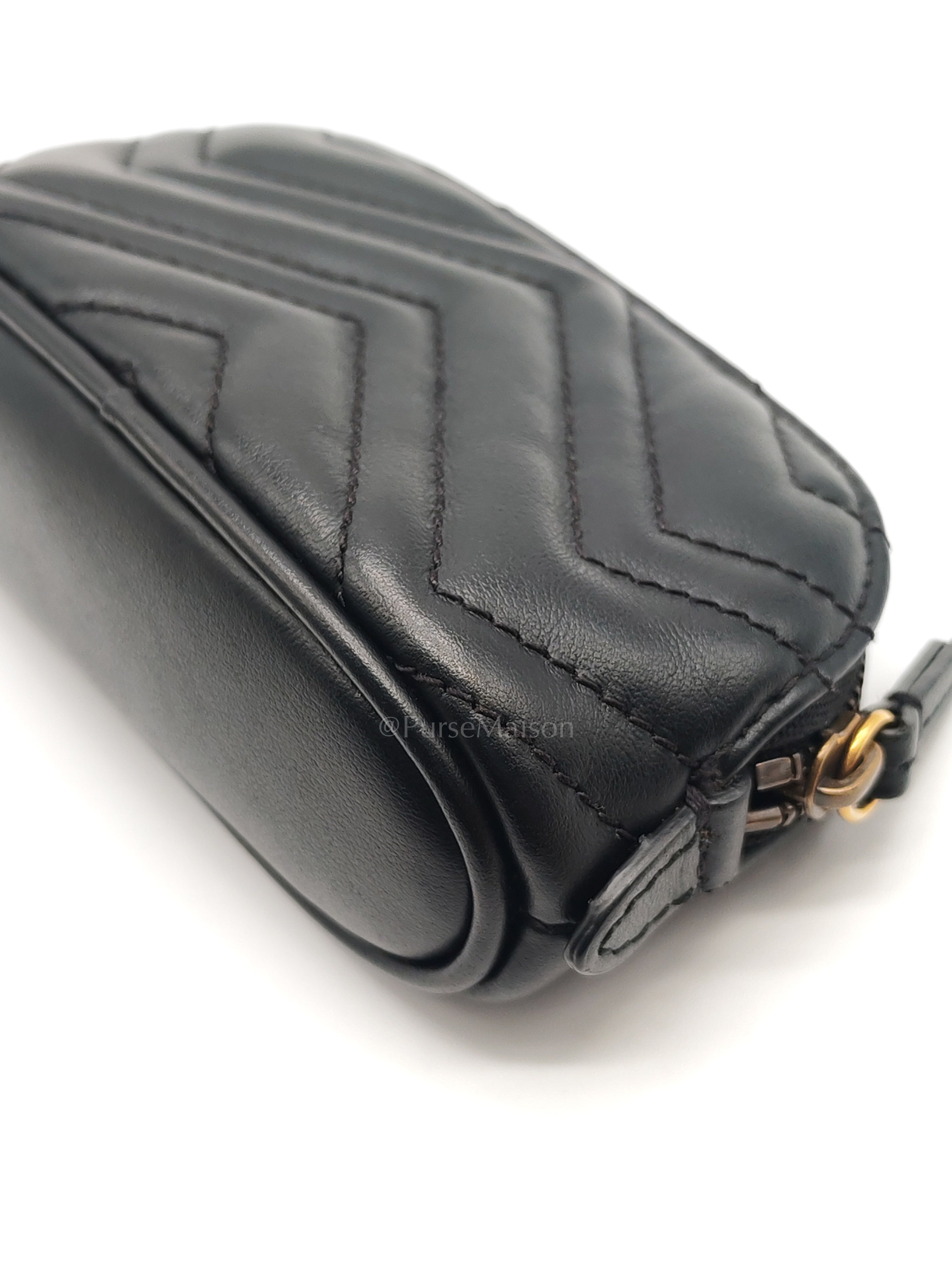 GG Marmont Cosmetic Case in Black Chevron Quilted Leather & Gold Hardware | Purse Maison Luxury Bags Shop