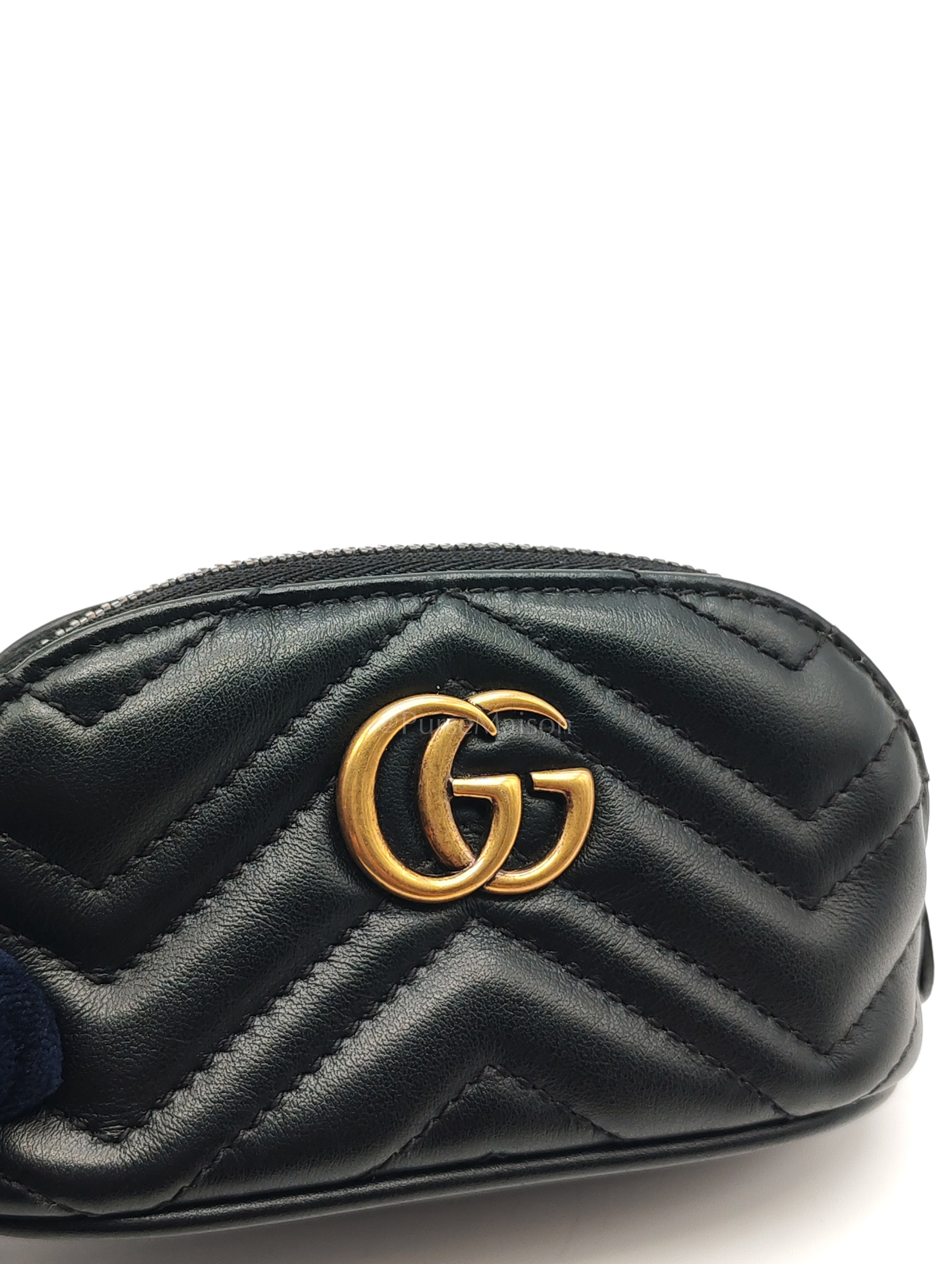 GG Marmont Cosmetic Case in Black Chevron Quilted Leather & Gold Hardware | Purse Maison Luxury Bags Shop