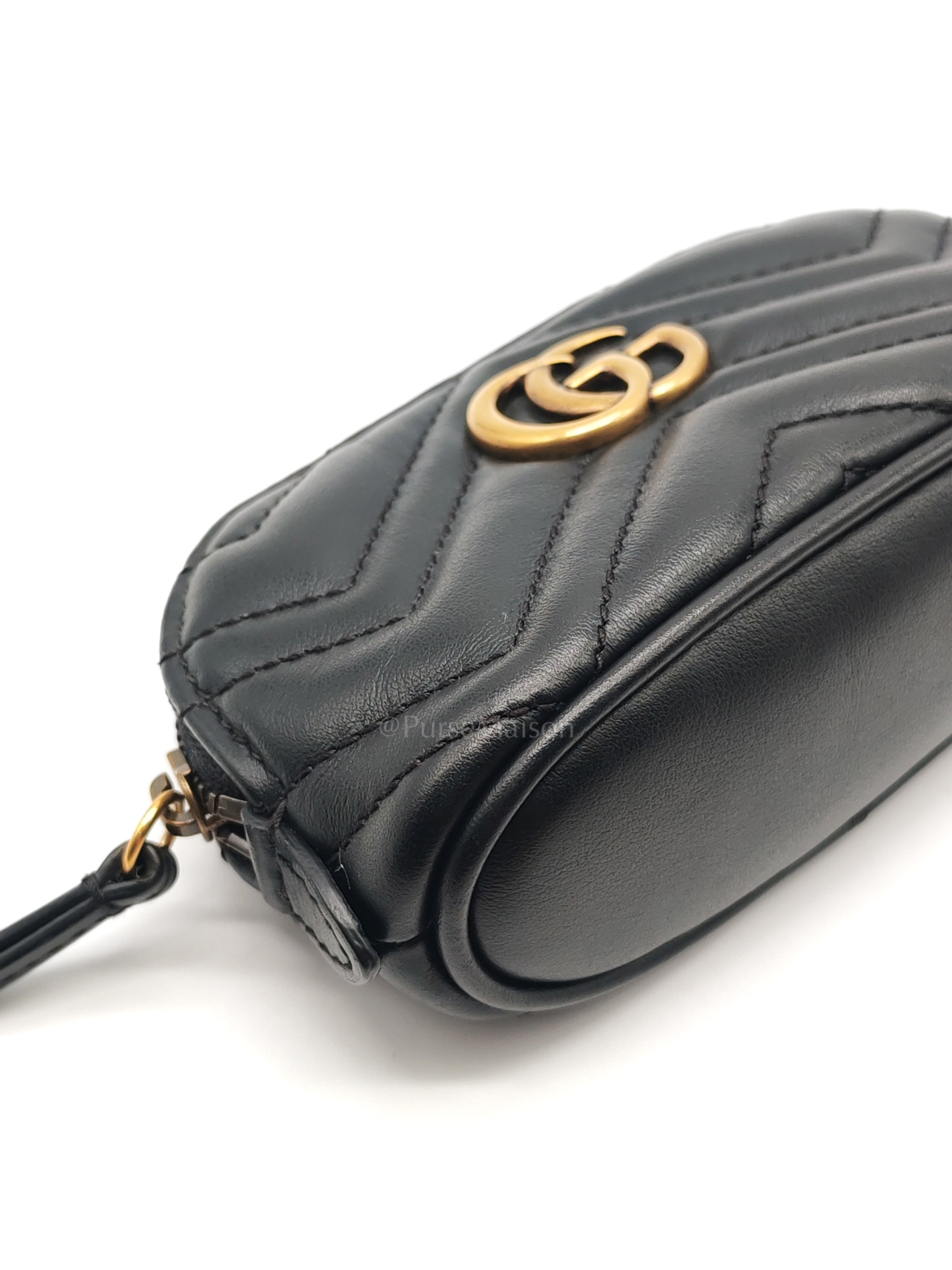 GG Marmont Cosmetic Case in Black Chevron Quilted Leather & Gold Hardware | Purse Maison Luxury Bags Shop