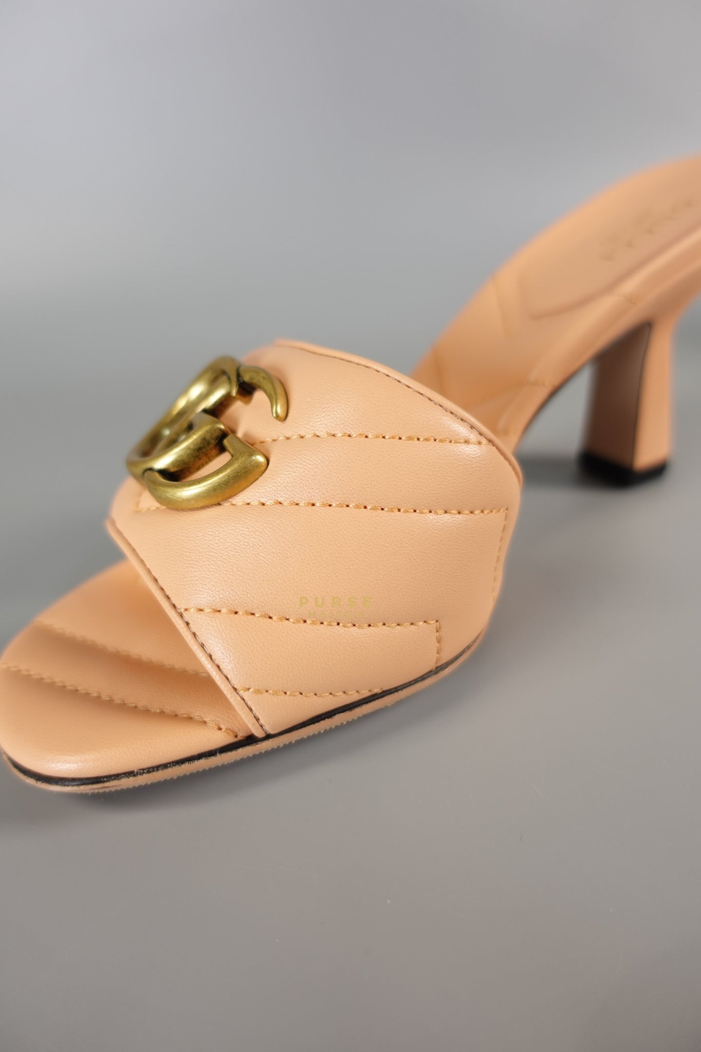 GG Marmont in Peachy Chic Leather Heels Sandals Size 36.5 (24cm) | Purse Maison Luxury Bags Shop