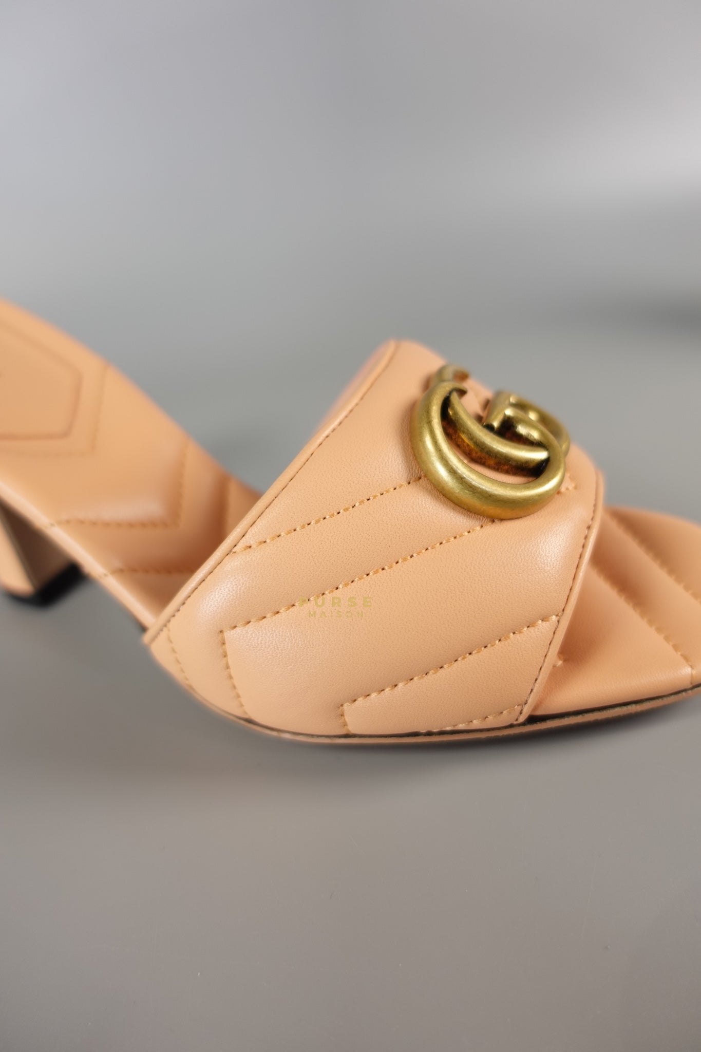 GG Marmont in Peachy Chic Leather Heels Sandals Size 36.5 (24cm) | Purse Maison Luxury Bags Shop