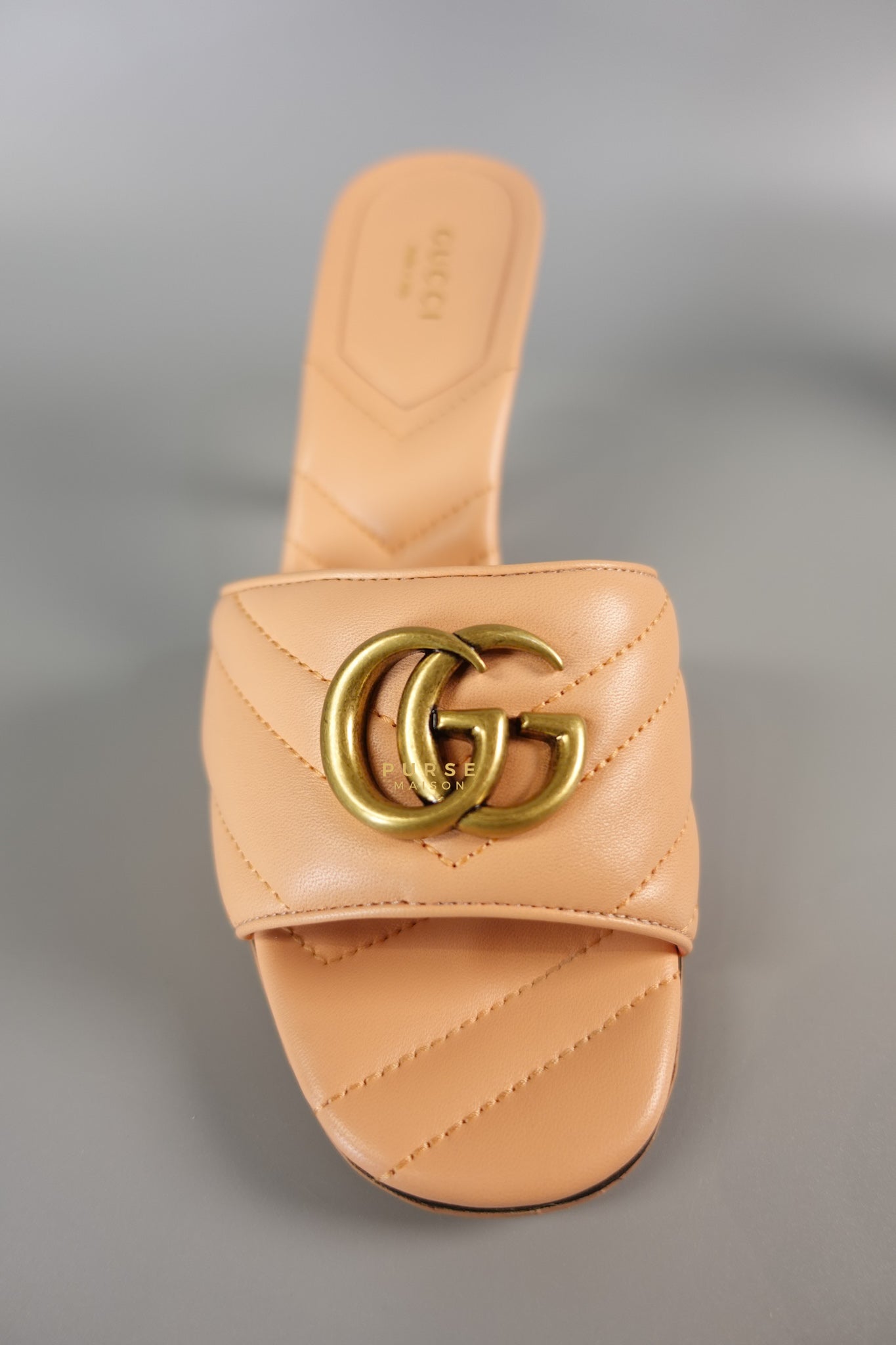 GG Marmont in Peachy Chic Leather Heels Sandals Size 36.5 (24cm) | Purse Maison Luxury Bags Shop