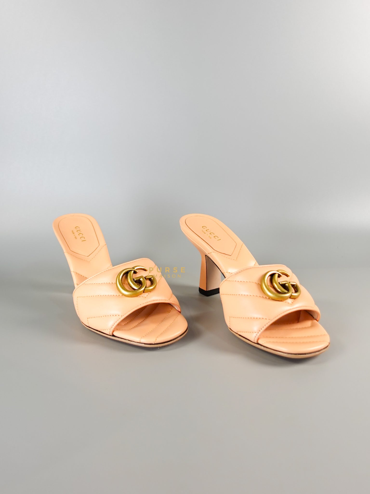 GG Marmont in Peachy Chic Leather Heels Sandals Size 36.5 (24cm) | Purse Maison Luxury Bags Shop