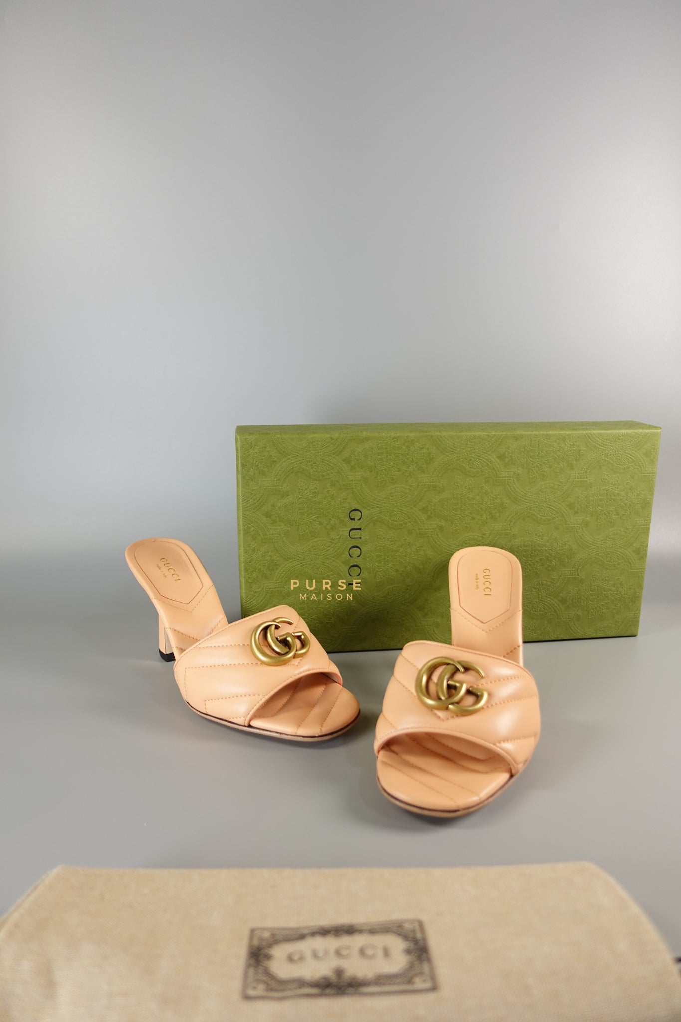 GG Marmont in Peachy Chic Leather Heels Sandals Size 36.5 (24cm) | Purse Maison Luxury Bags Shop