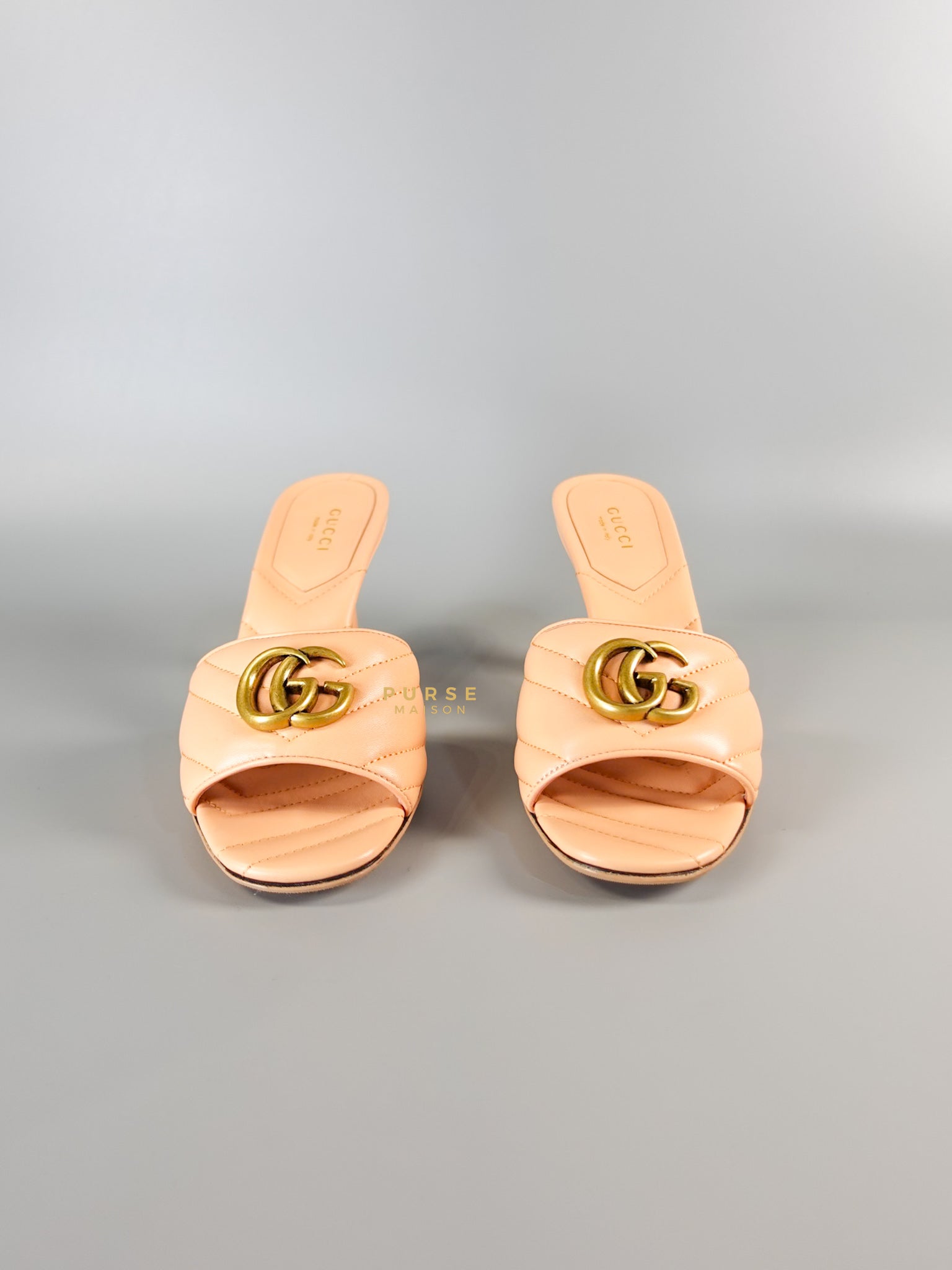 GG Marmont in Peachy Chic Leather Heels Sandals Size 36.5 (24cm) | Purse Maison Luxury Bags Shop