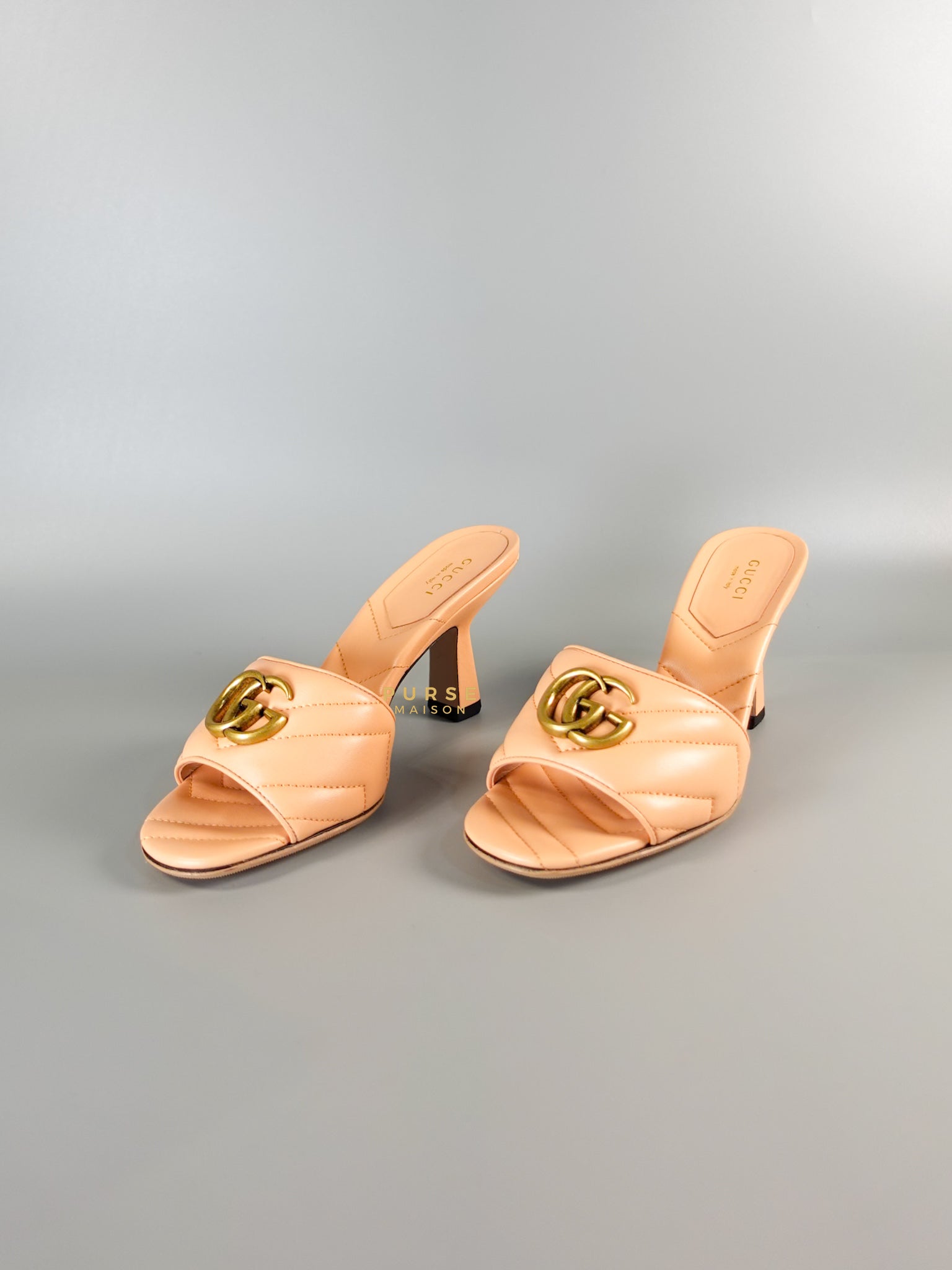 GG Marmont in Peachy Chic Leather Heels Sandals Size 36.5 (24cm) | Purse Maison Luxury Bags Shop