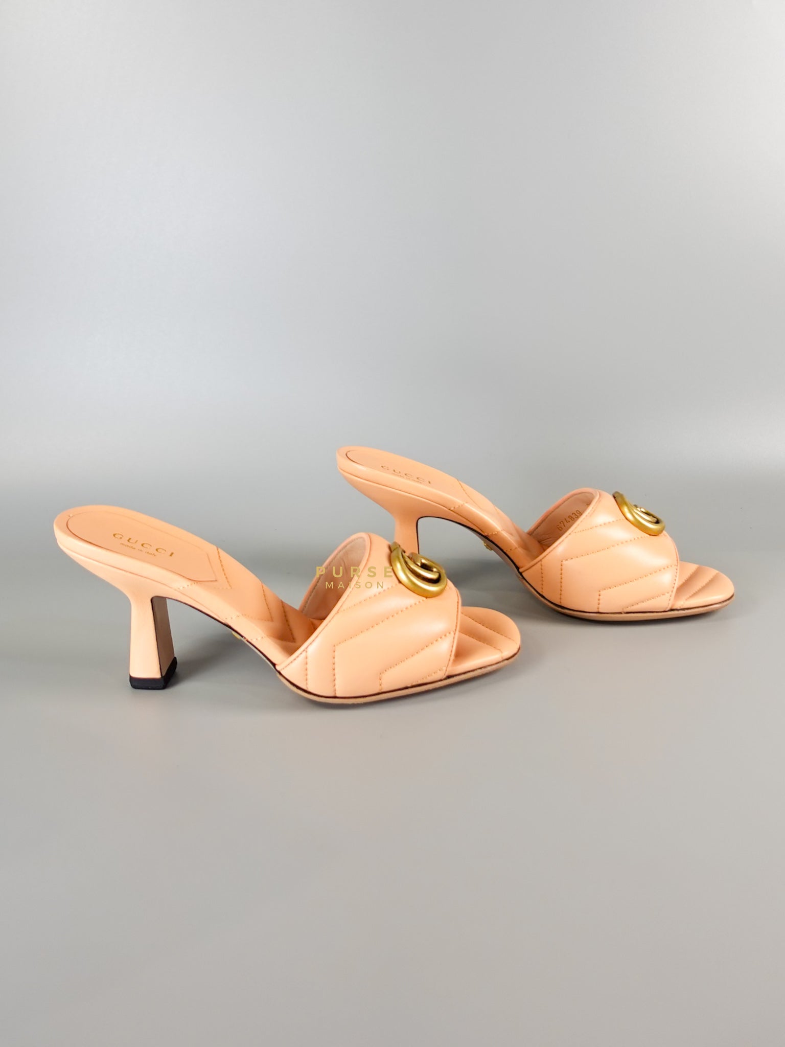 GG Marmont in Peachy Chic Leather Heels Sandals Size 36.5 (24cm) | Purse Maison Luxury Bags Shop