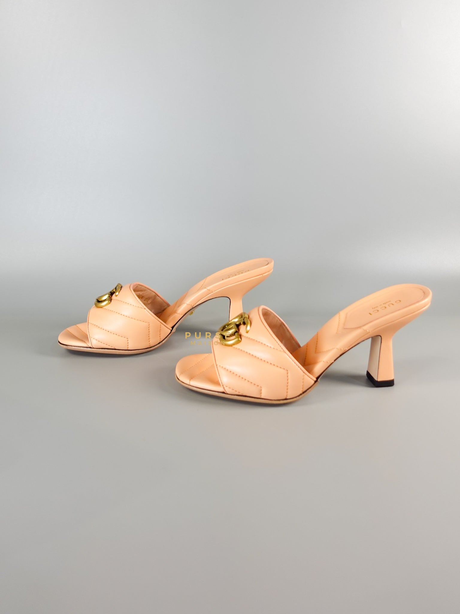 GG Marmont in Peachy Chic Leather Heels Sandals Size 36.5 (24cm) | Purse Maison Luxury Bags Shop