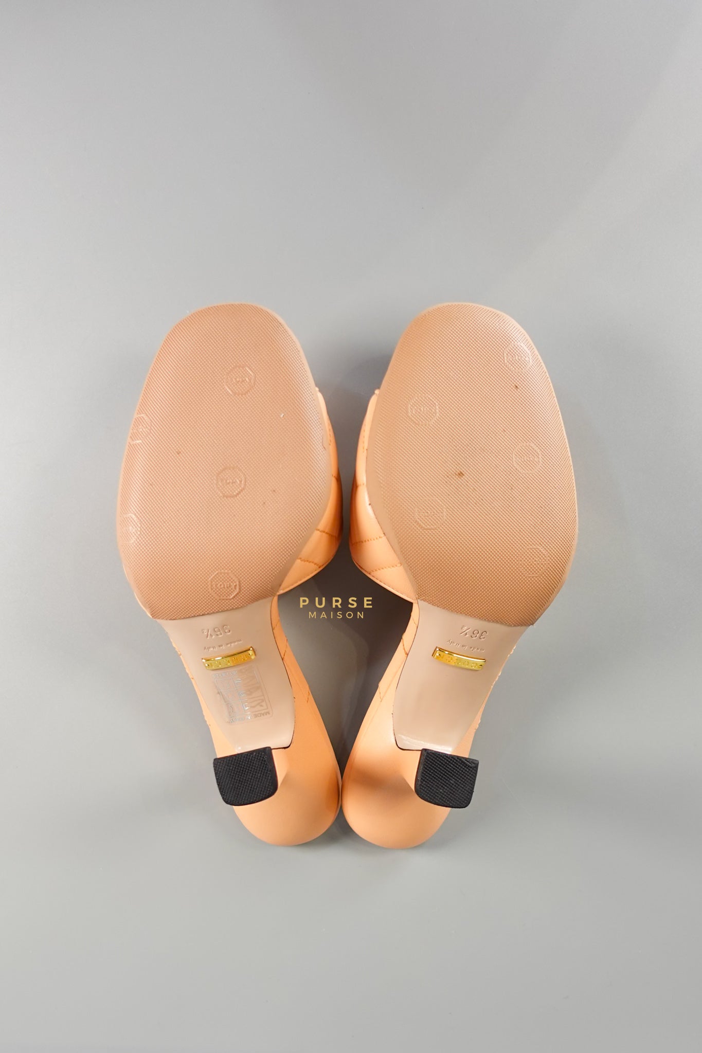 GG Marmont in Peachy Chic Leather Heels Sandals Size 36.5 (24cm) | Purse Maison Luxury Bags Shop