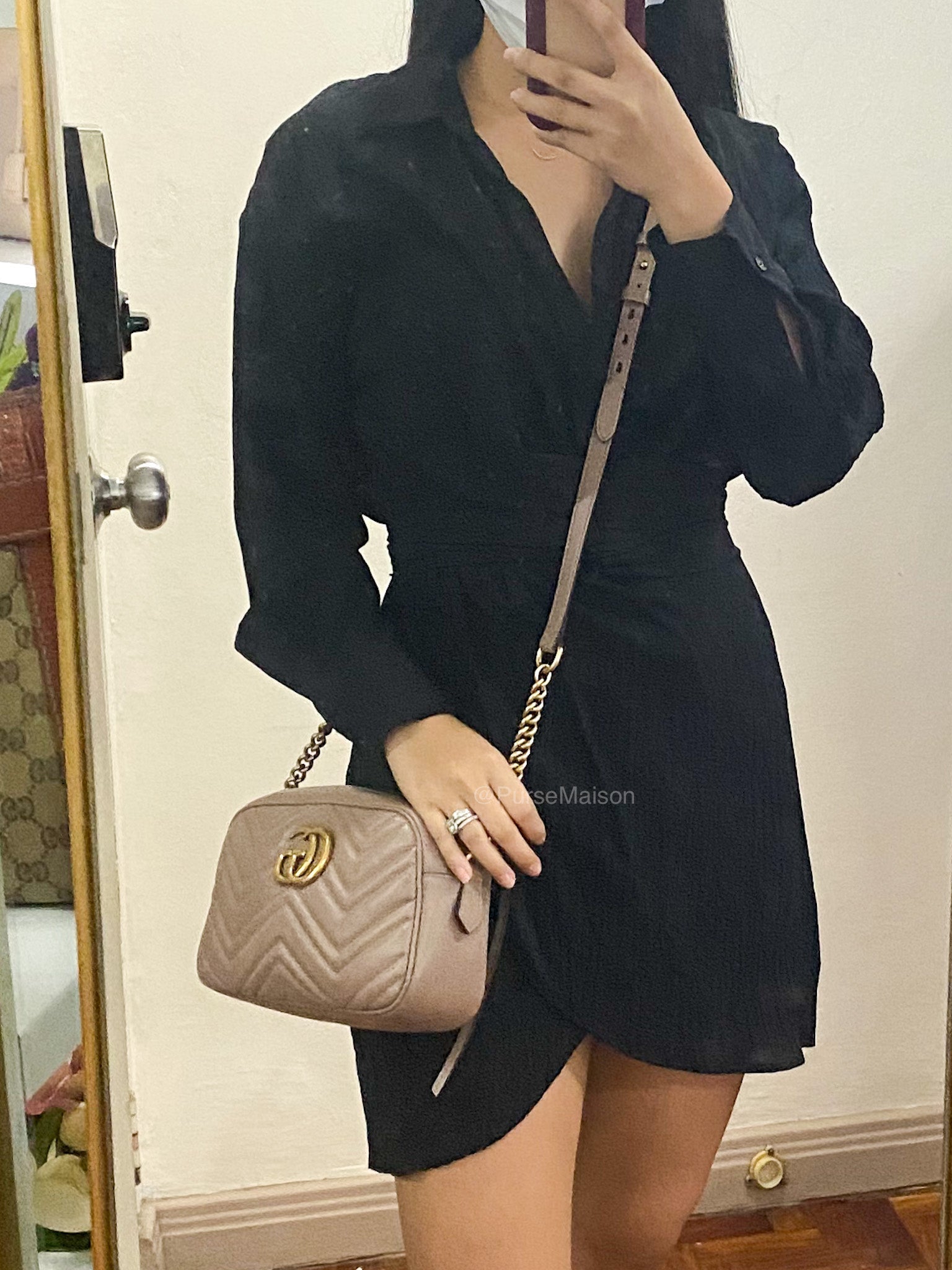 GG Marmont Matelasse Small Camera Bag in Dusty Rose | Purse Maison Luxury Bags Shop