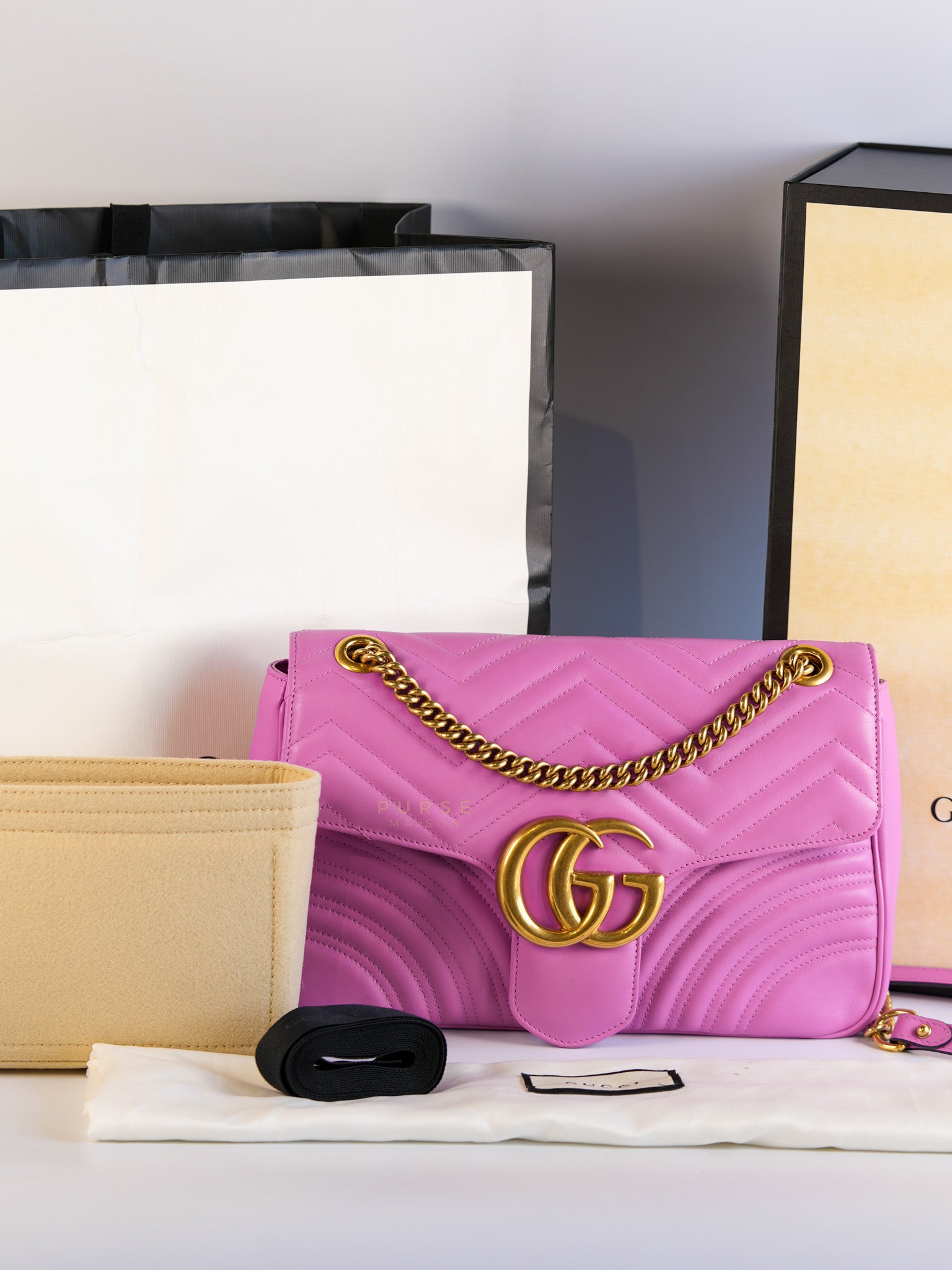 GG Marmont Medium Candy Mousse Calfskin Matelasse Leather | Purse Maison Luxury Bags Shop