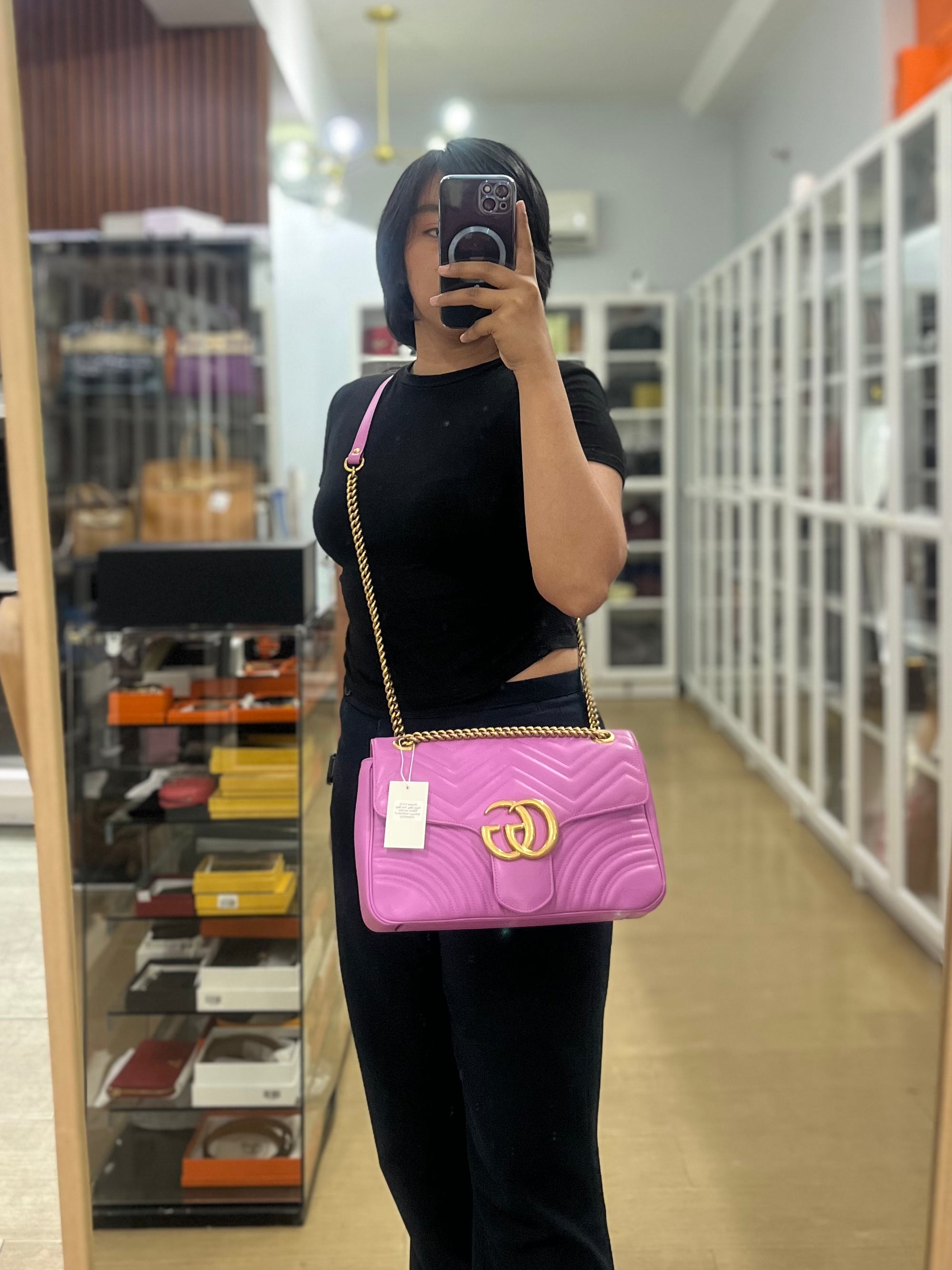 GG Marmont Medium Candy Mousse Calfskin Matelasse Leather | Purse Maison Luxury Bags Shop
