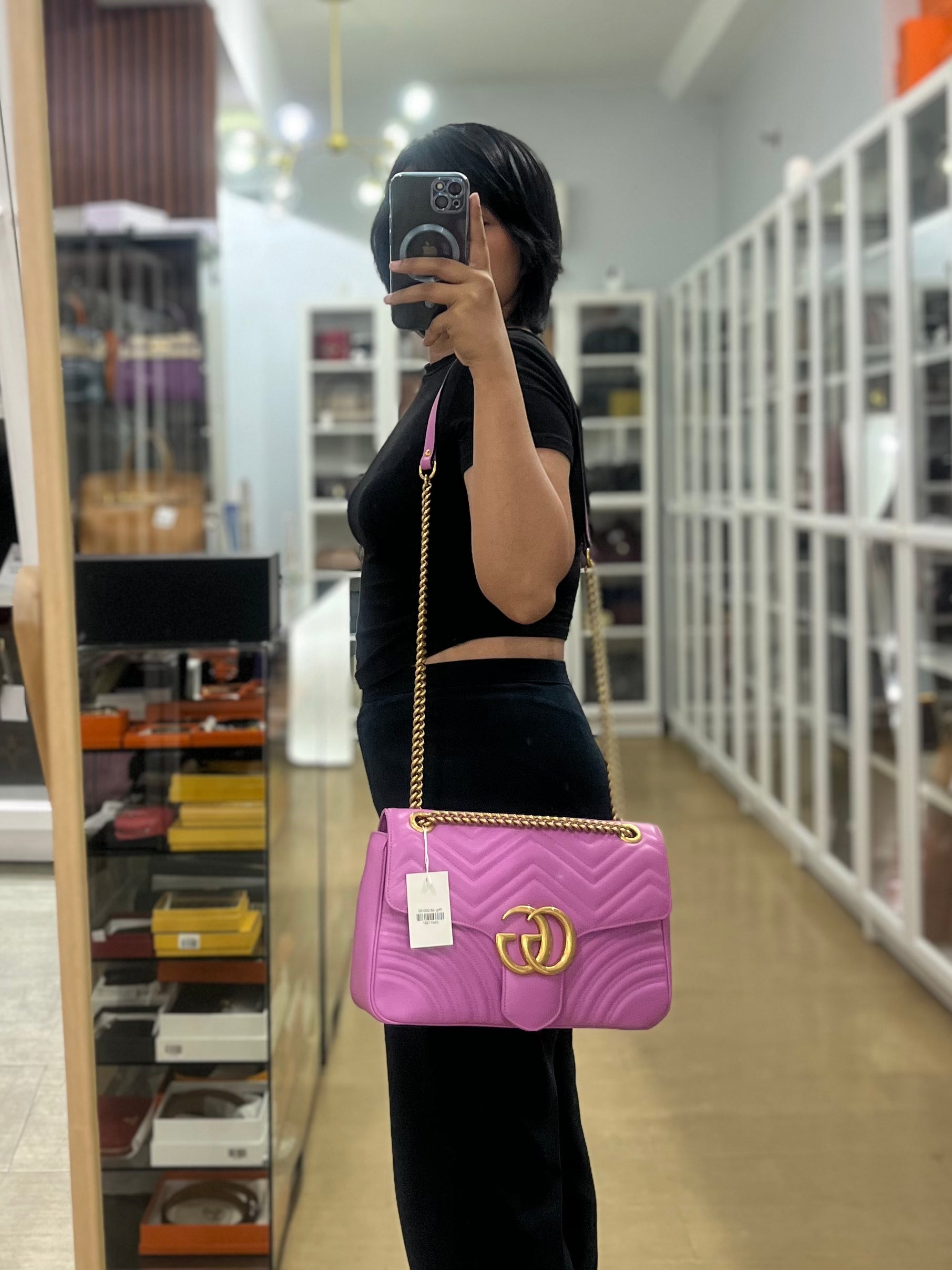 GG Marmont Medium Candy Mousse Calfskin Matelasse Leather | Purse Maison Luxury Bags Shop