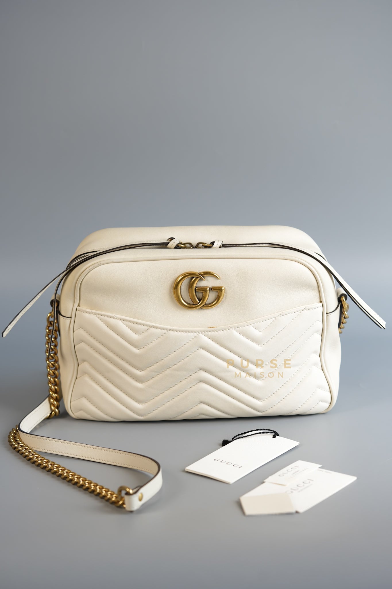 GG Marmont Off White Matelasse Camera Medium Bag | Purse Maison Luxury Bags Shop