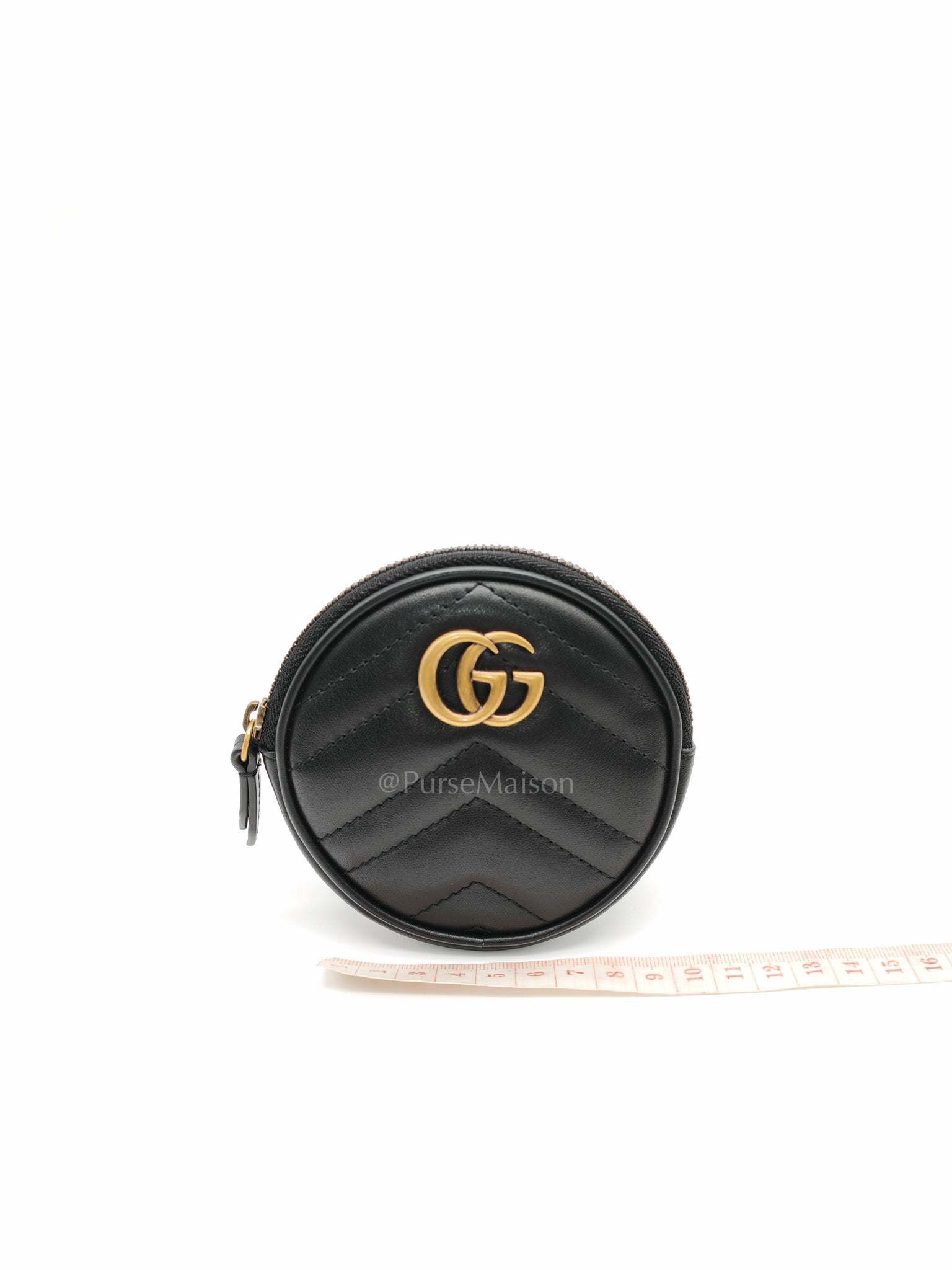 GG Marmont Round Coin Purse in Black Matellasse Leather | Purse Maison Luxury Bags Shop