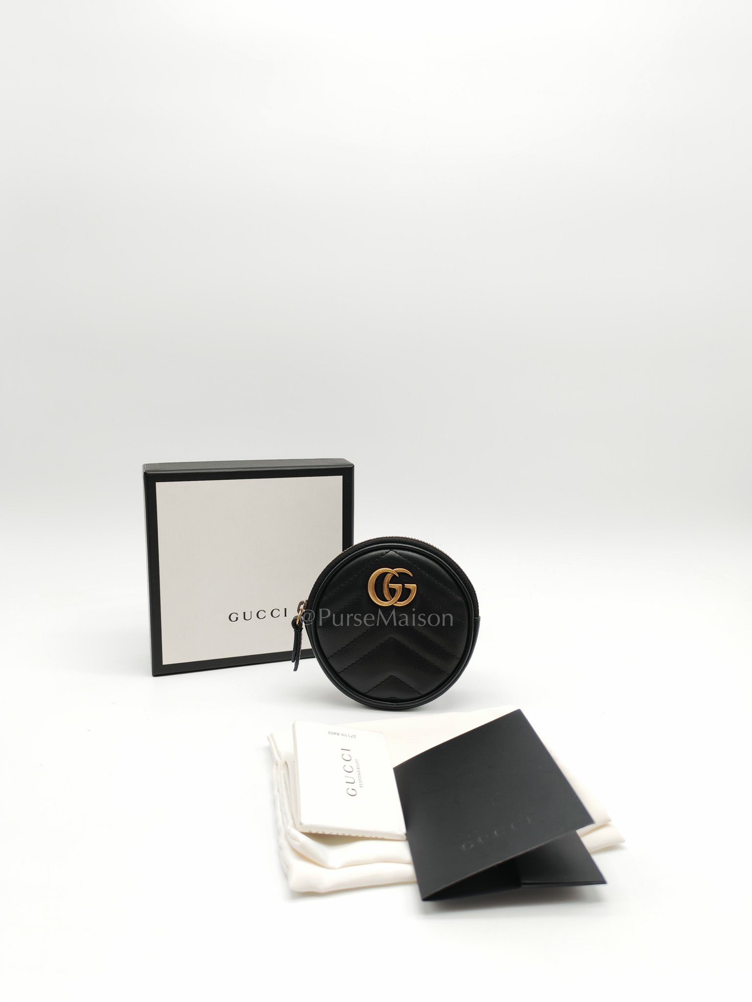 GG Marmont Round Coin Purse in Black Matellasse Leather | Purse Maison Luxury Bags Shop