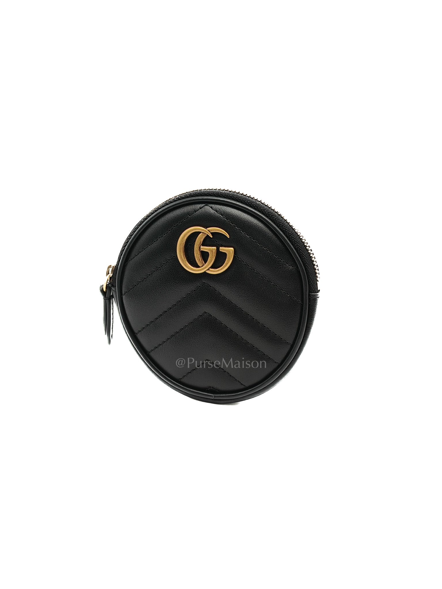 GG Marmont Round Coin Purse in Black Matellasse Leather | Purse Maison Luxury Bags Shop