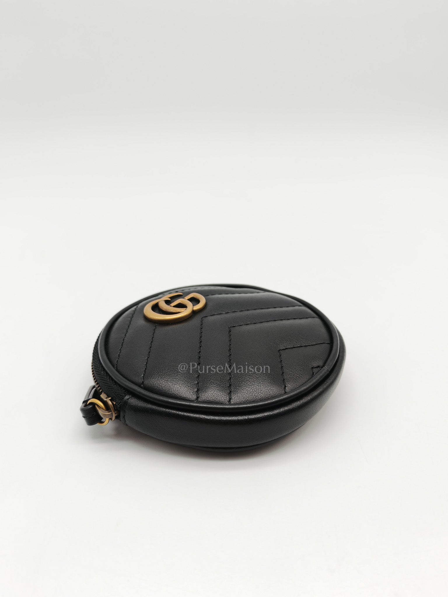 GG Marmont Round Coin Purse in Black Matellasse Leather | Purse Maison Luxury Bags Shop