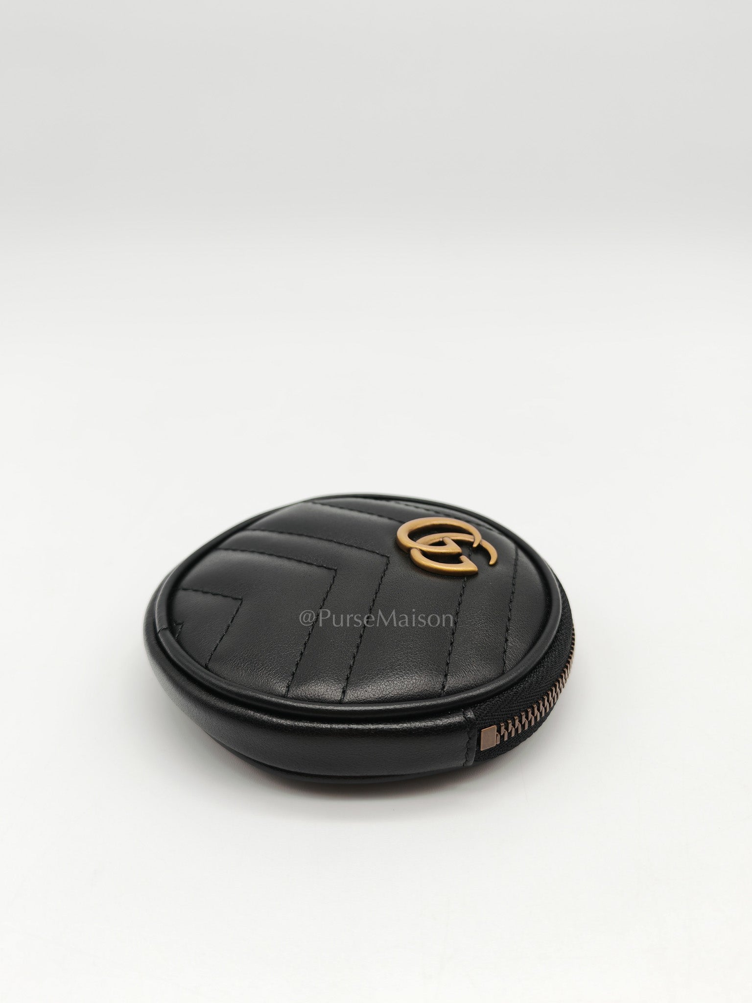 GG Marmont Round Coin Purse in Black Matellasse Leather | Purse Maison Luxury Bags Shop