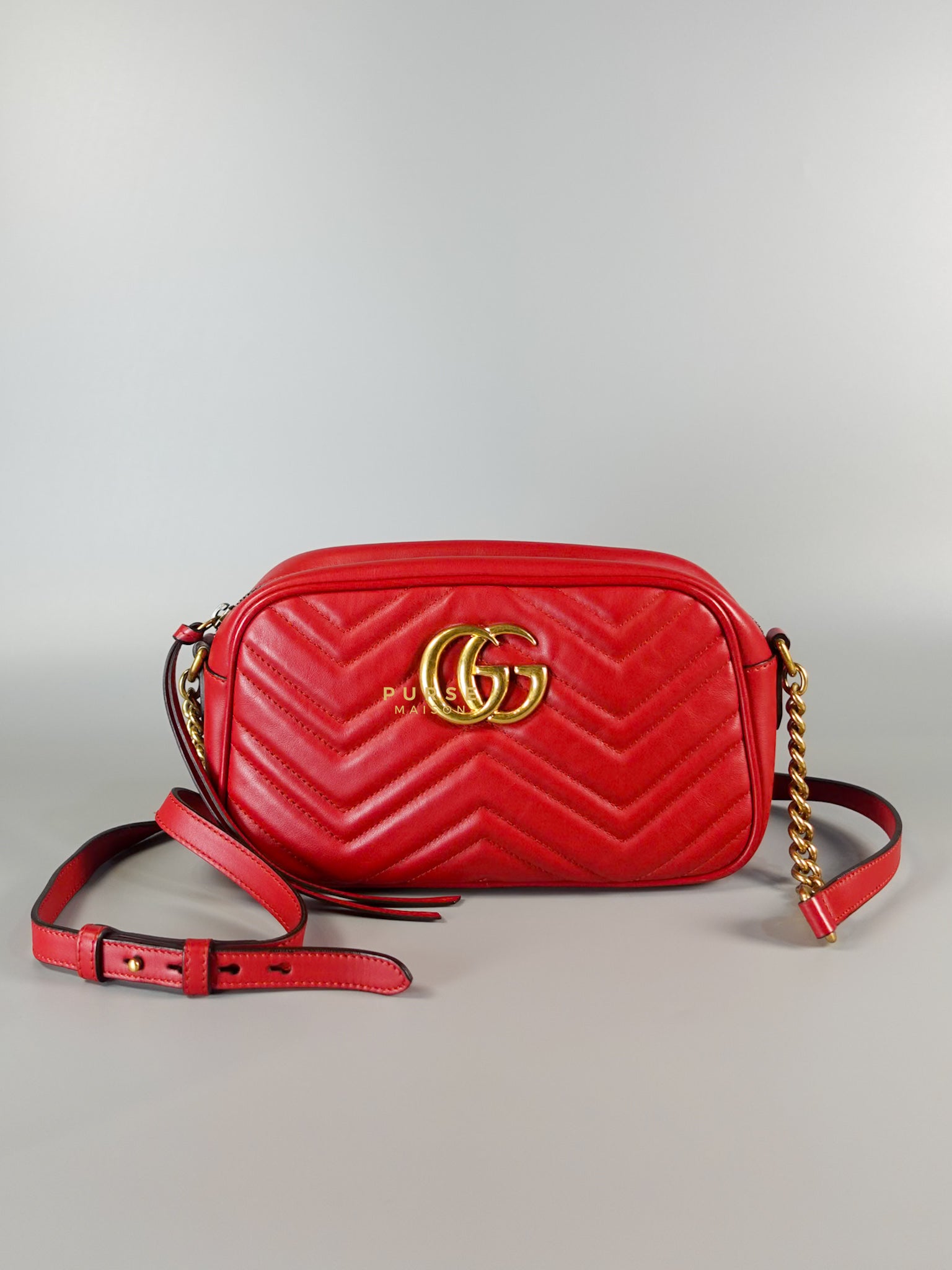 GG Marmont Small Red Matelasse Leather Camera Bag | Purse Maison Luxury Bags Shop