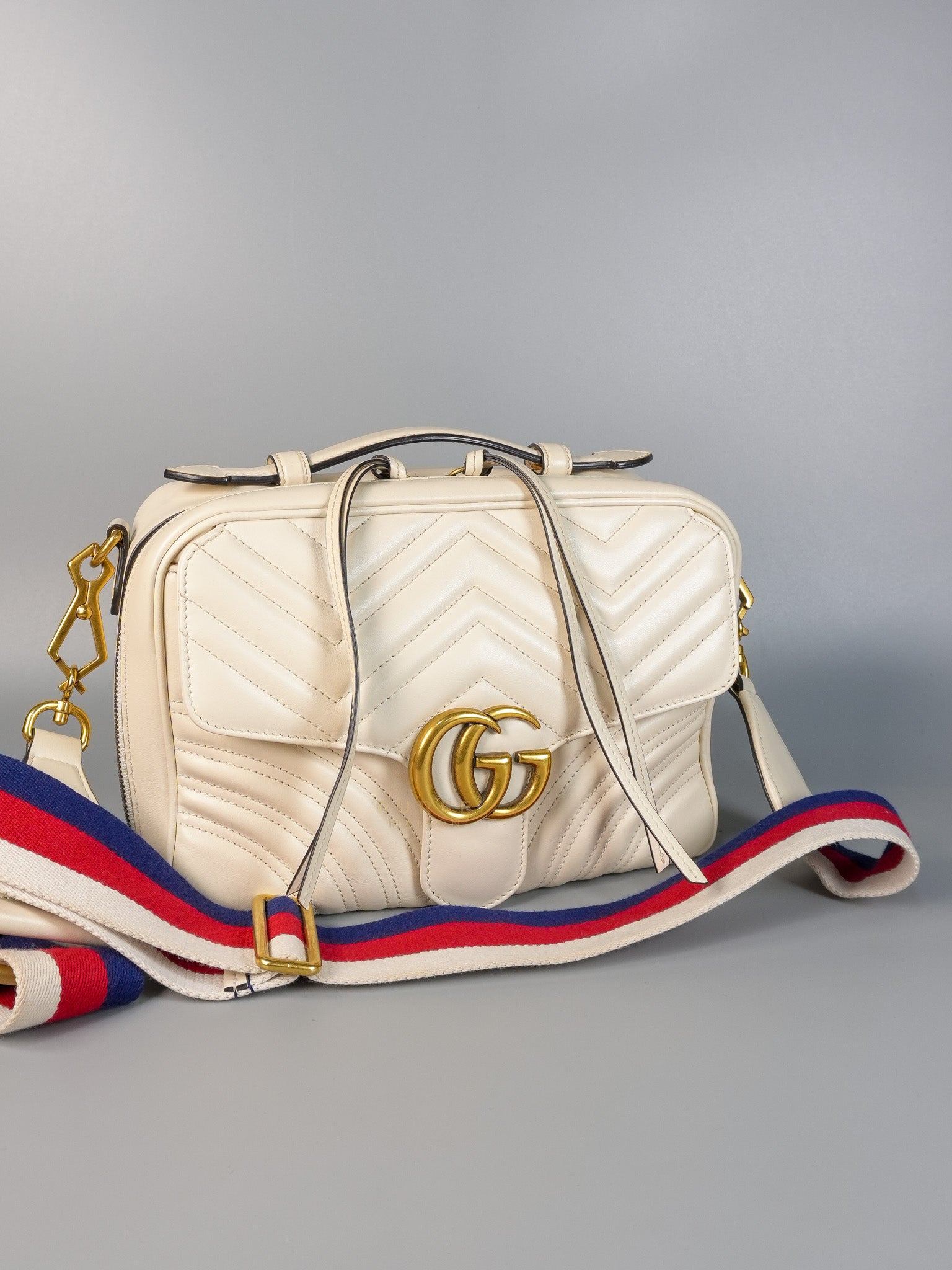GG Marmont Top-Handle Medium in Matelassé Sylvie Web Calfskin Leather | Purse Maison Luxury Bags Shop