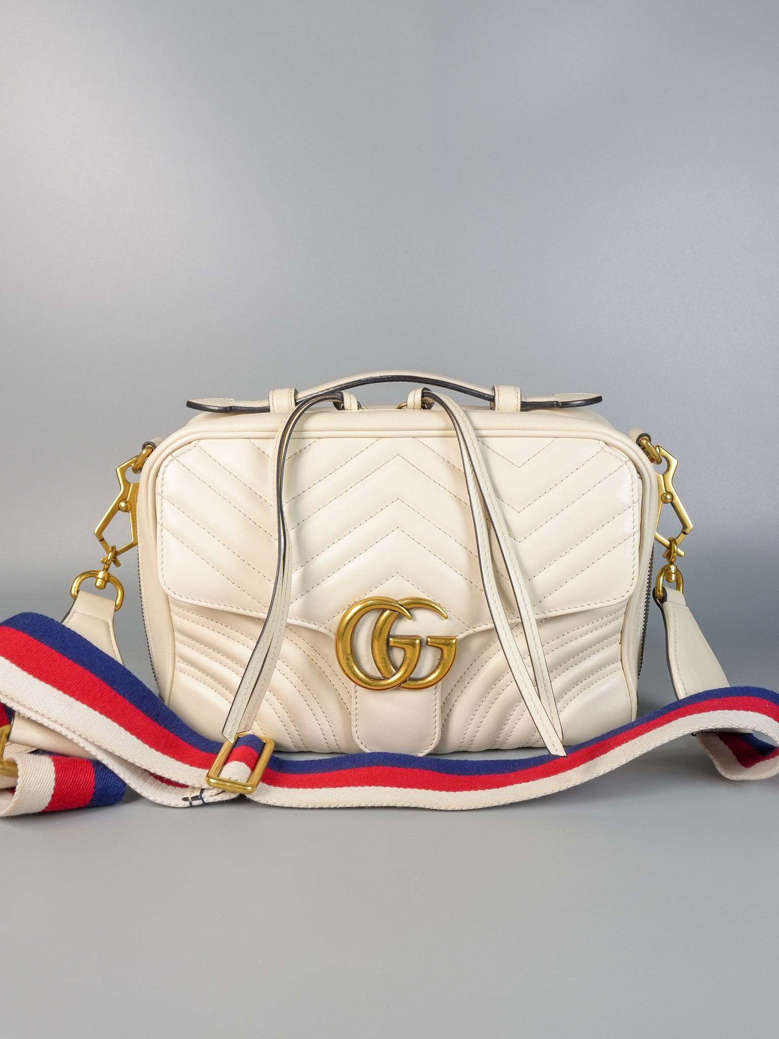 GG Marmont Top-Handle Medium in Matelassé Sylvie Web Calfskin Leather | Purse Maison Luxury Bags Shop